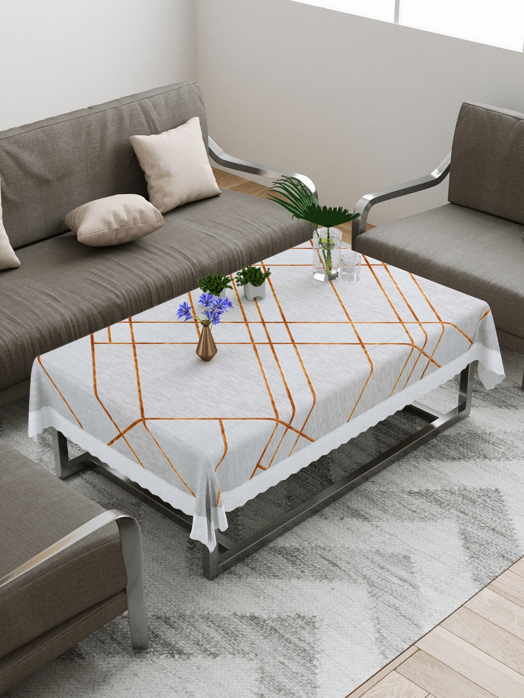 

DREAM WEAVERZ Grey Printed PVC Anti-Slip 4-Seater Table Cover