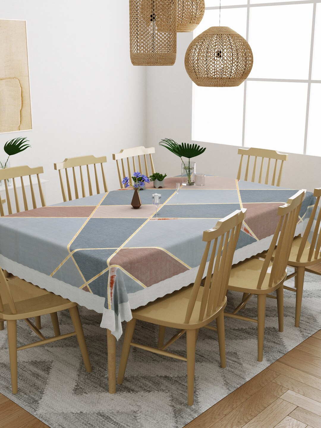 

DREAM WEAVERZ Grey Printed PVC Anti-Slip 8-Seater Table Cover