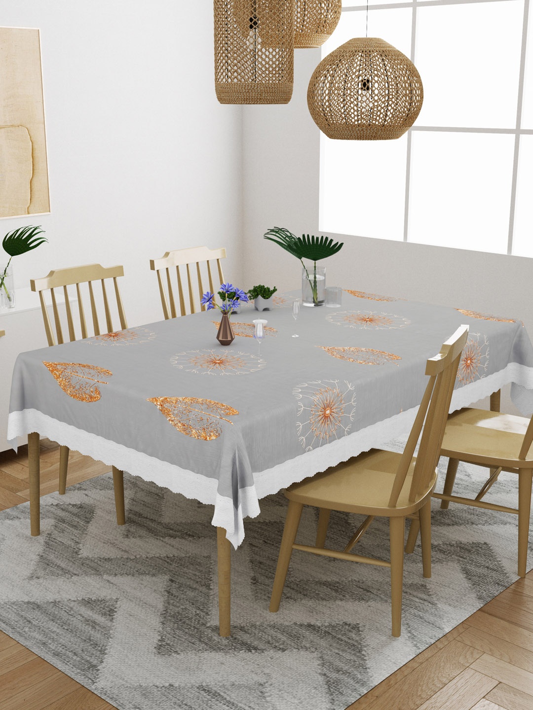 

DREAM WEAVERZ Grey Printed PVC Anti-Slip 4-Seater Table Cover