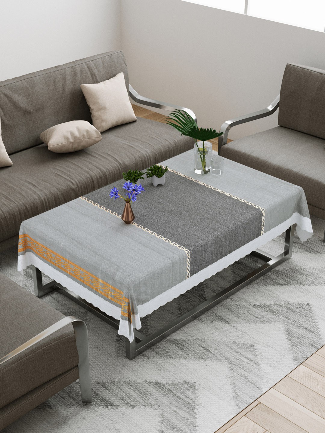 

DREAM WEAVERZ Grey Printed PVC Anti-Slip 4-Seater Table Cover