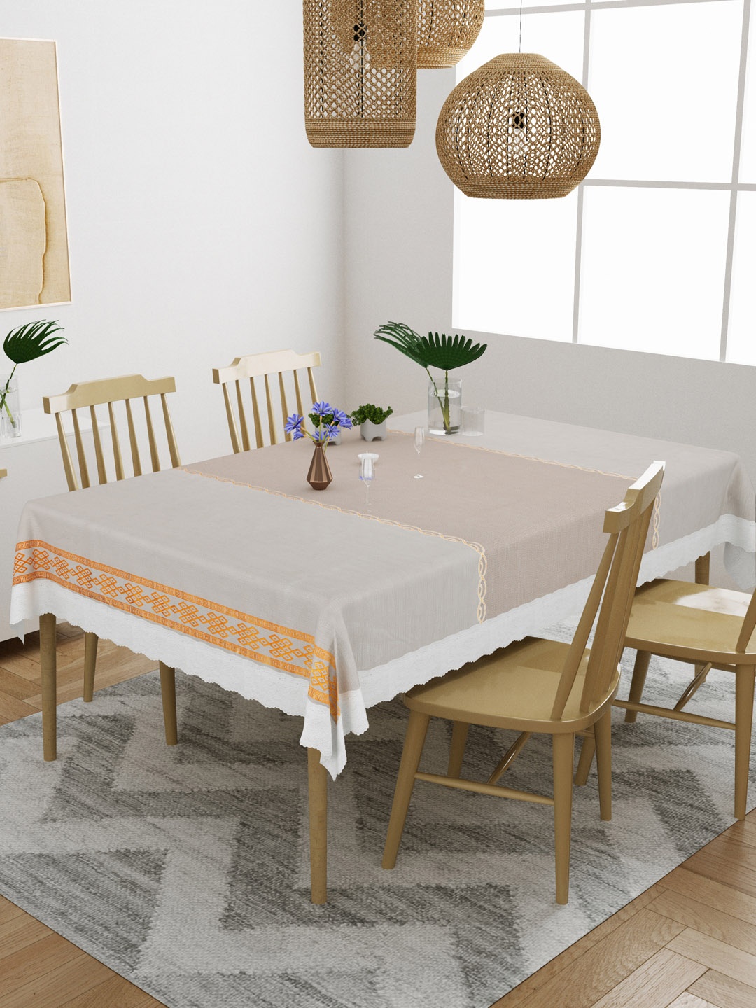 

DREAM WEAVERZ Beige Printed PVC Anti-Slip 4-Seater Table Covers, Multi