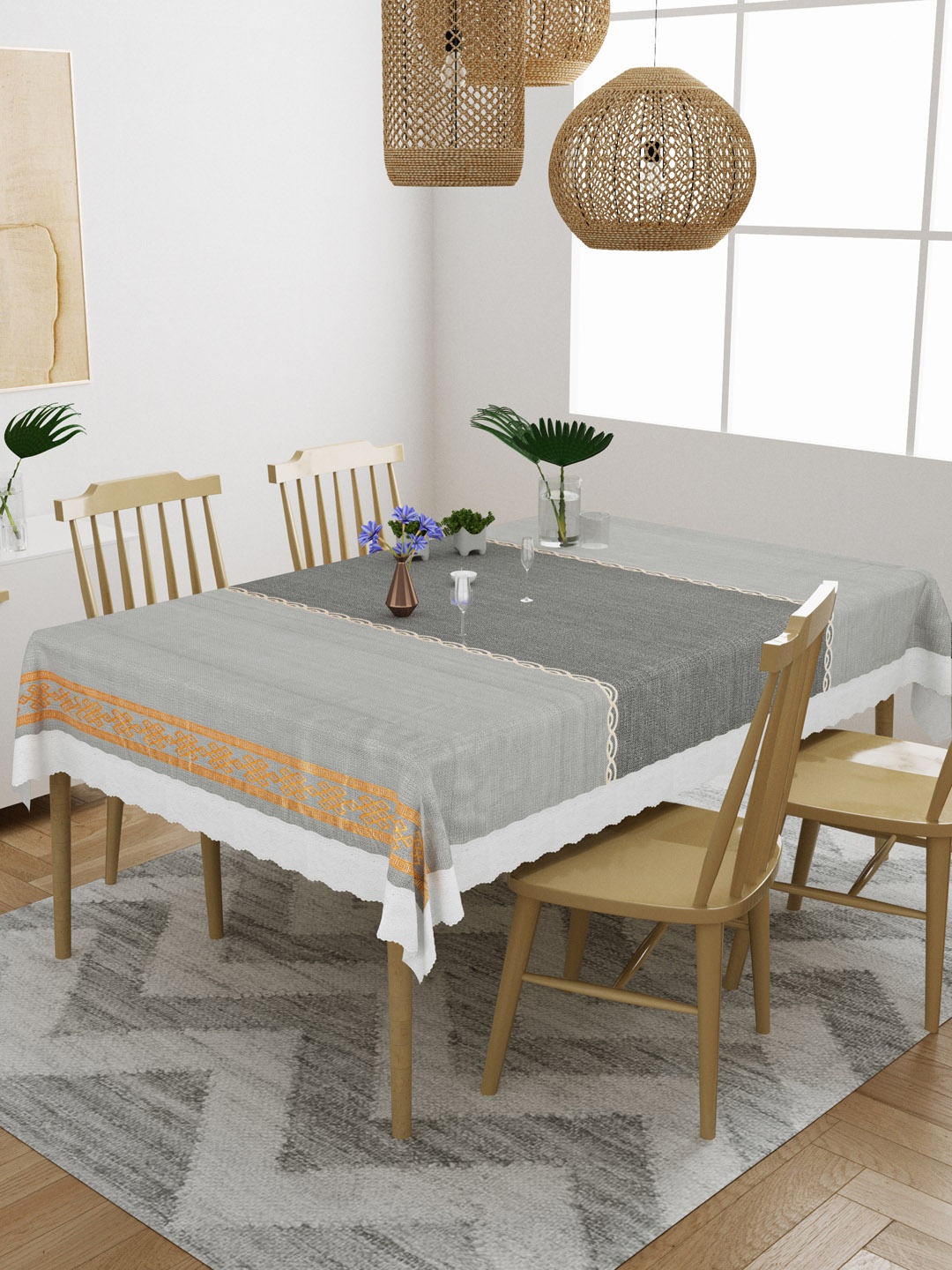 

DREAM WEAVERZ Grey Printed PVC Anti-Slip 4-seater Table Covers