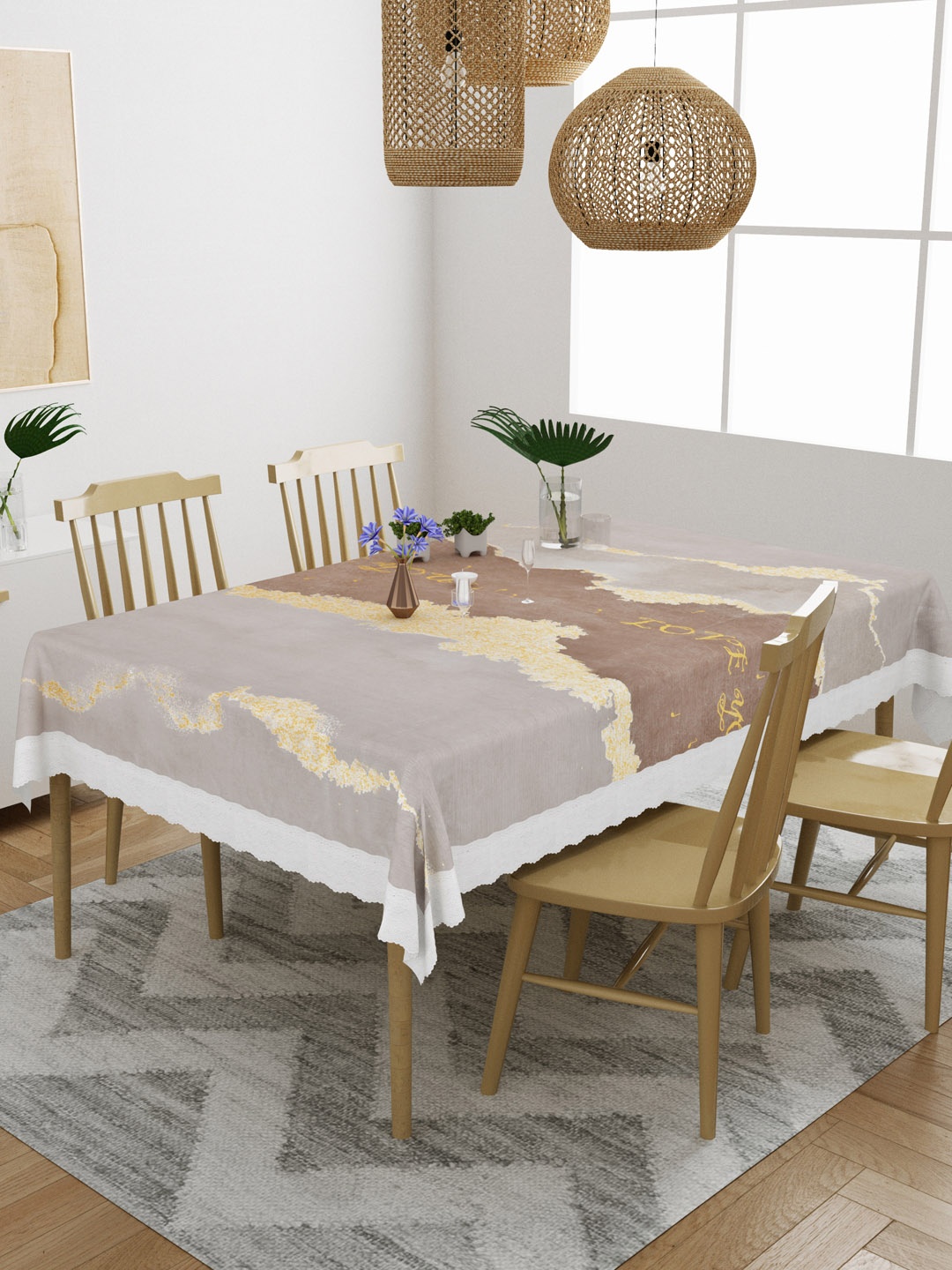 

DREAM WEAVERZ Brown Printed PVC Anti-Slip 4-Seater Table Covers