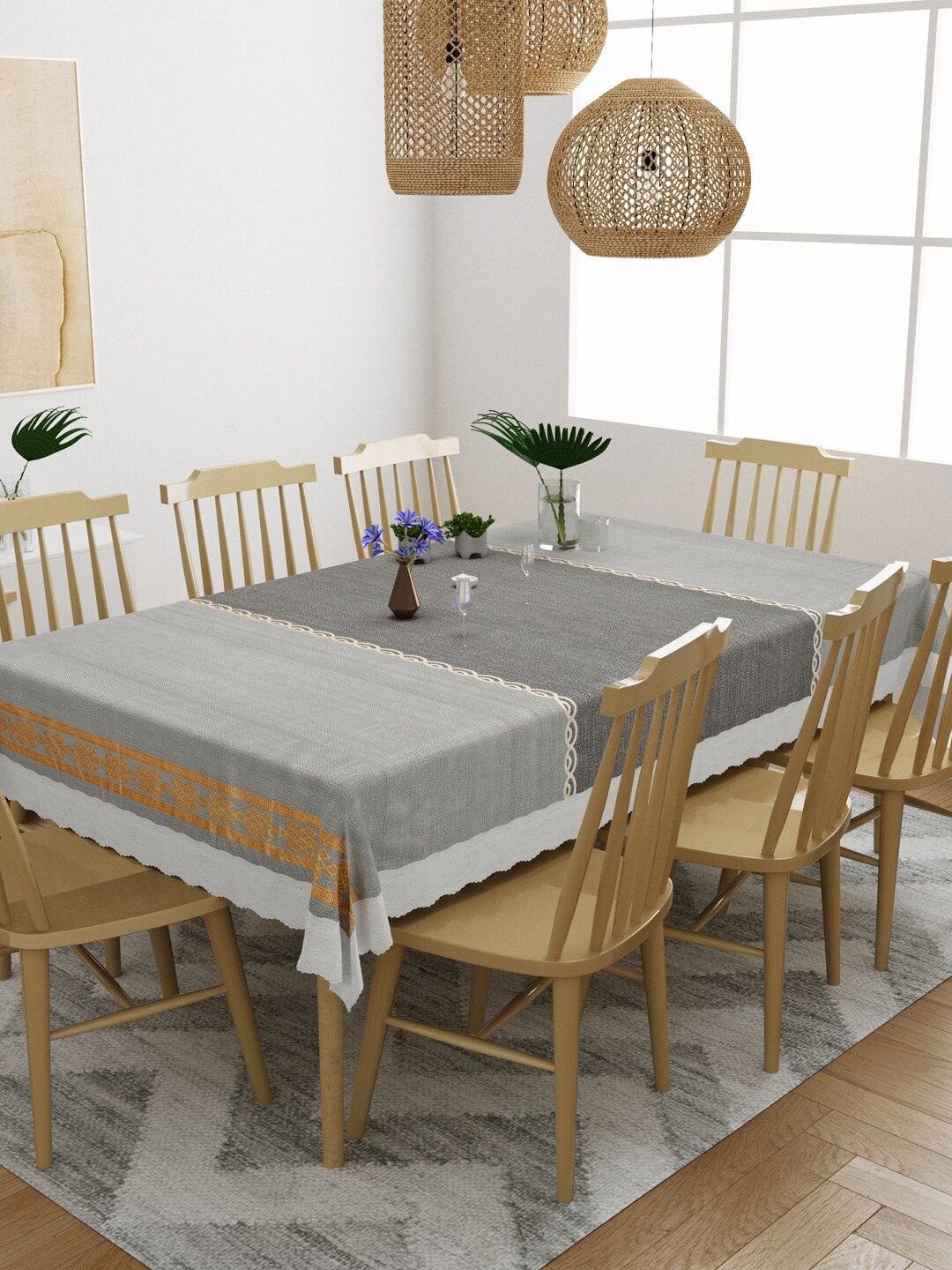 

DREAM WEAVERZ Grey Colourblocked PVC Anti-Slip 8-Seater Table Cover