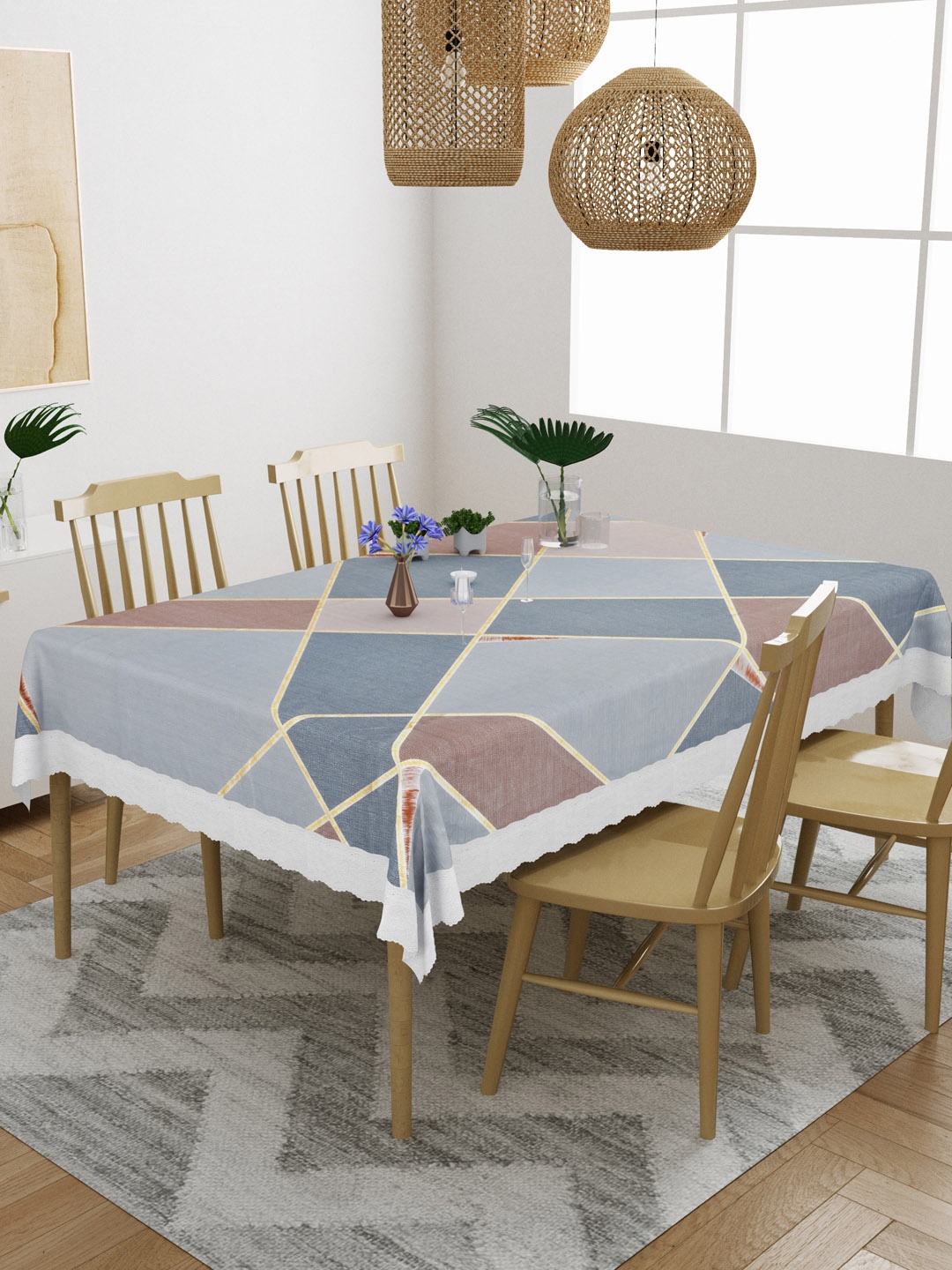

DREAM WEAVERZ Grey & Brwon Printed PVC Anti-Slip 4-Seater Table Covers