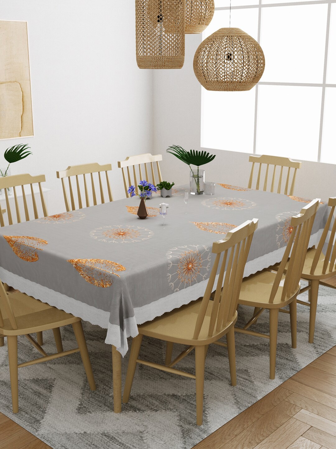 

DREAM WEAVERZ Grey Printed PVC Anti-Slip 8-Seater Table Cover