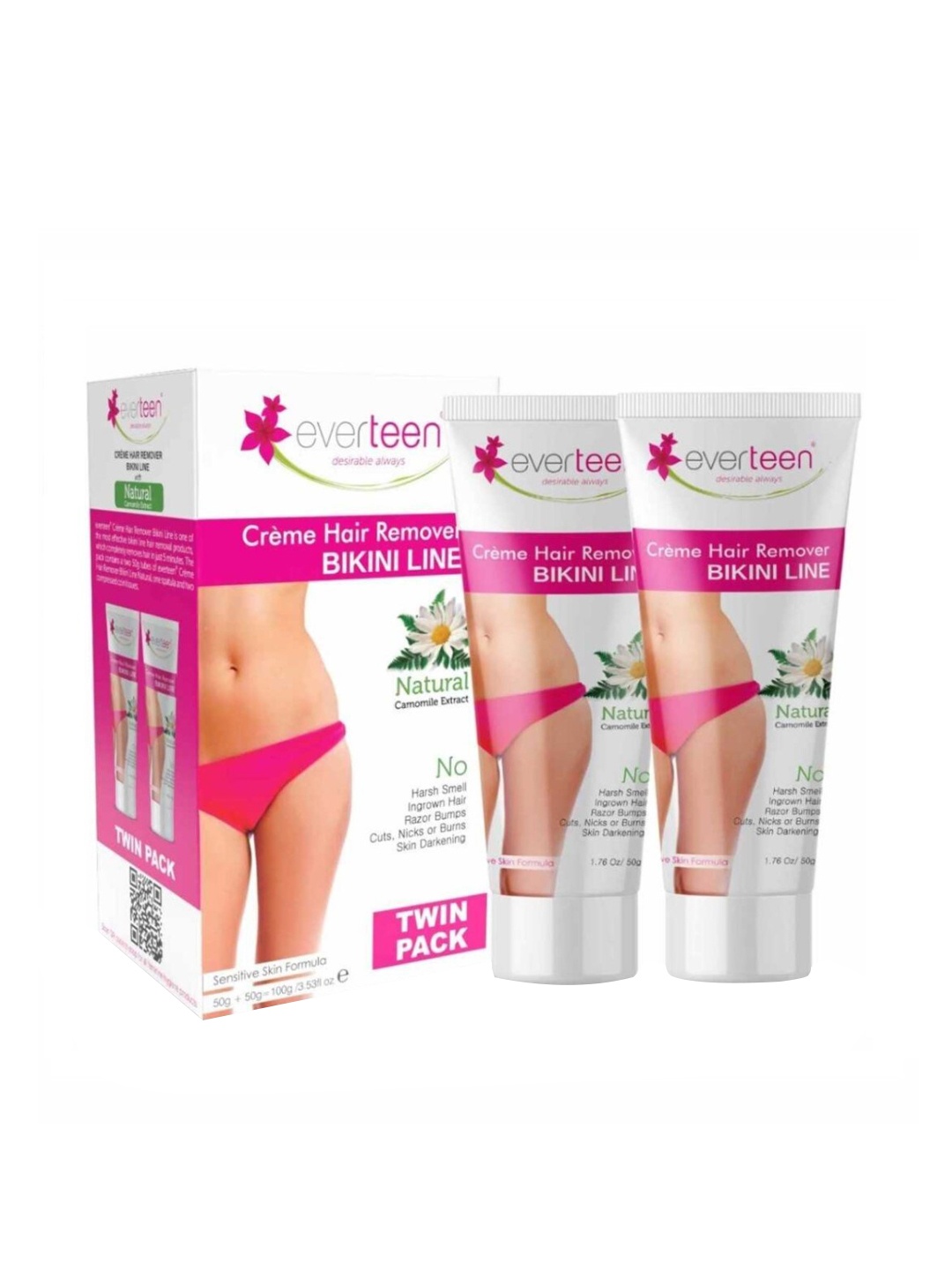

everteen Natural Bikini Line Hair Remover Creme 50 gm Each, White