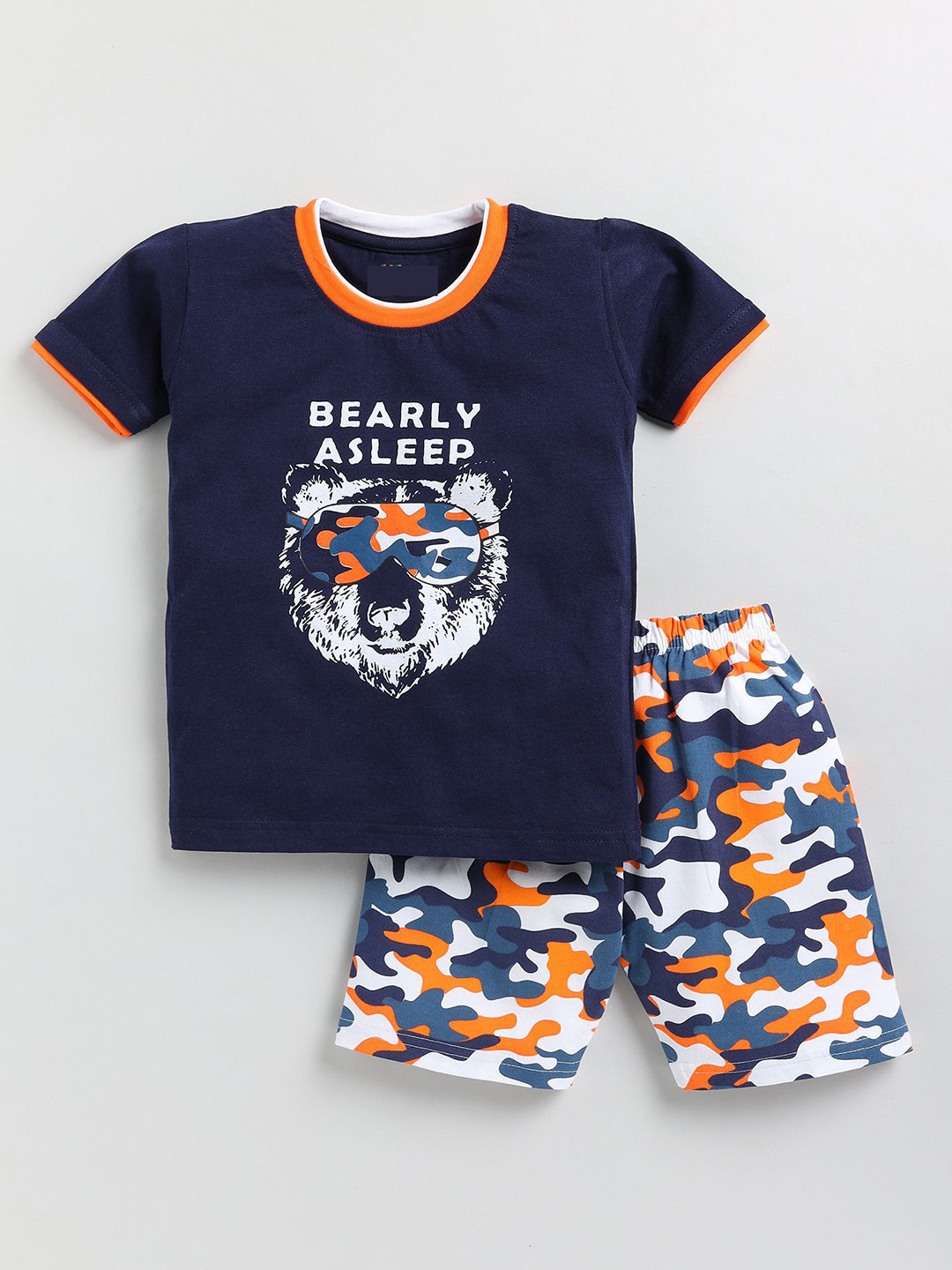

Toonyport Kids Boys Typography Printed Pure Cotton T-shirt with Shorts, Navy blue