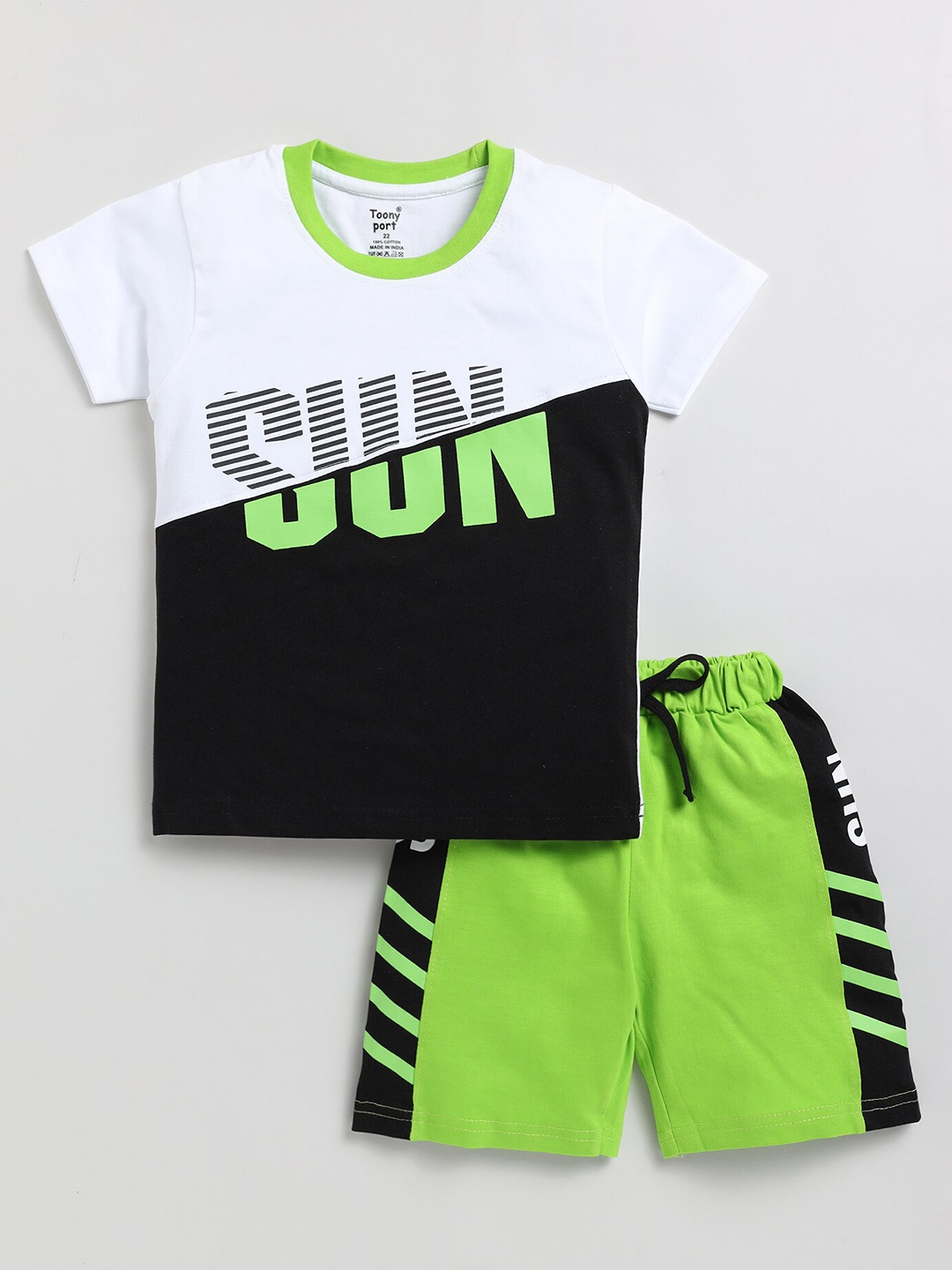 Toonyport Kids Boys Typography Printed Pure Cotton T-shirt with Shorts, White