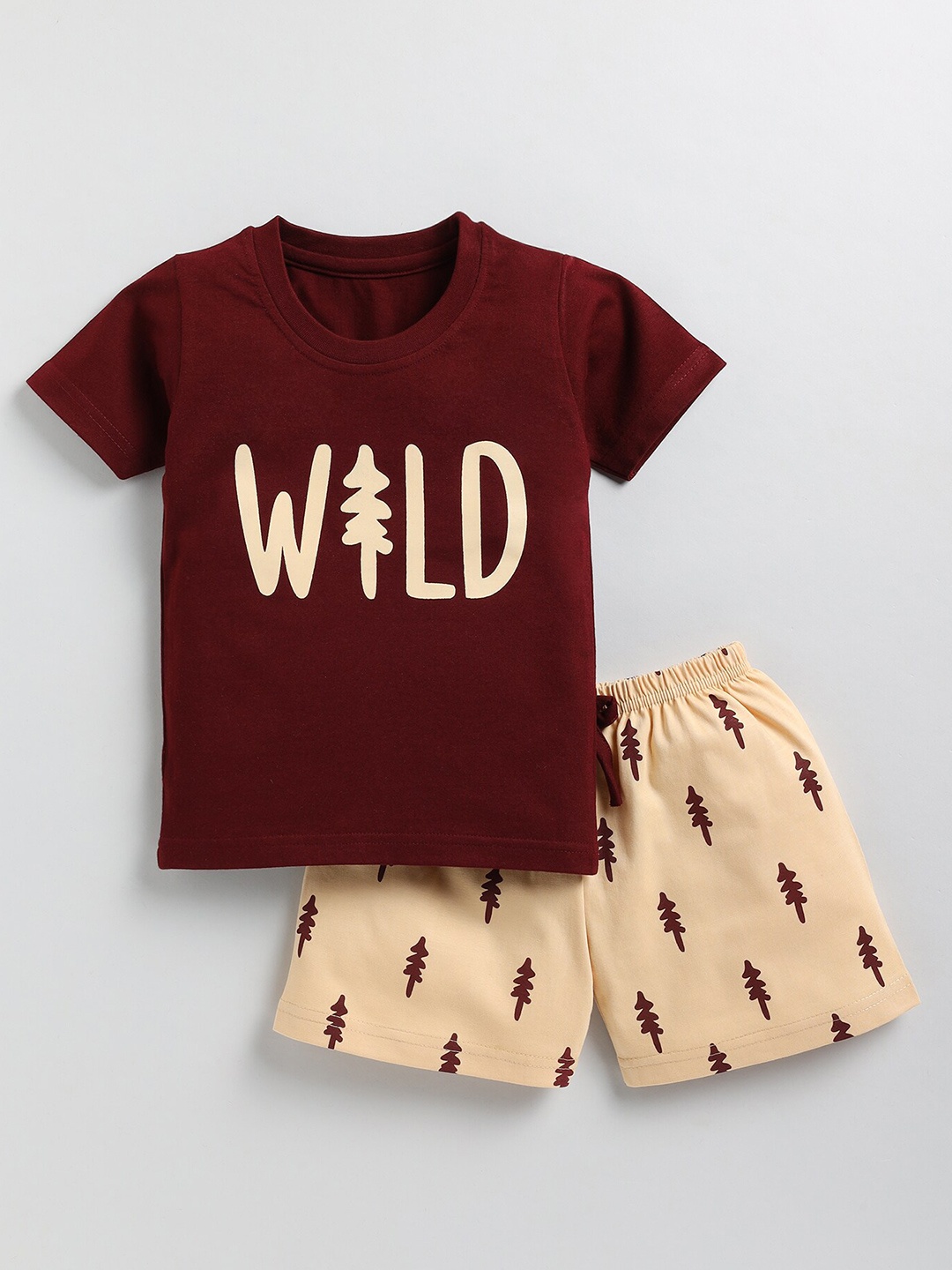 

Toonyport Kids Boys Typography Printed Pure Cotton T-shirt with Shorts, Brown