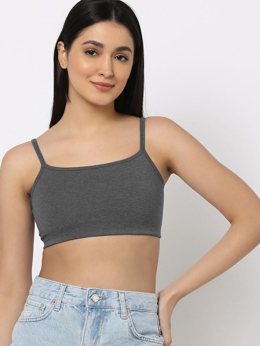 

PIBU Full Coverage Non Padded Non-Wired Camisole Bra With 360 Degree Support, Grey