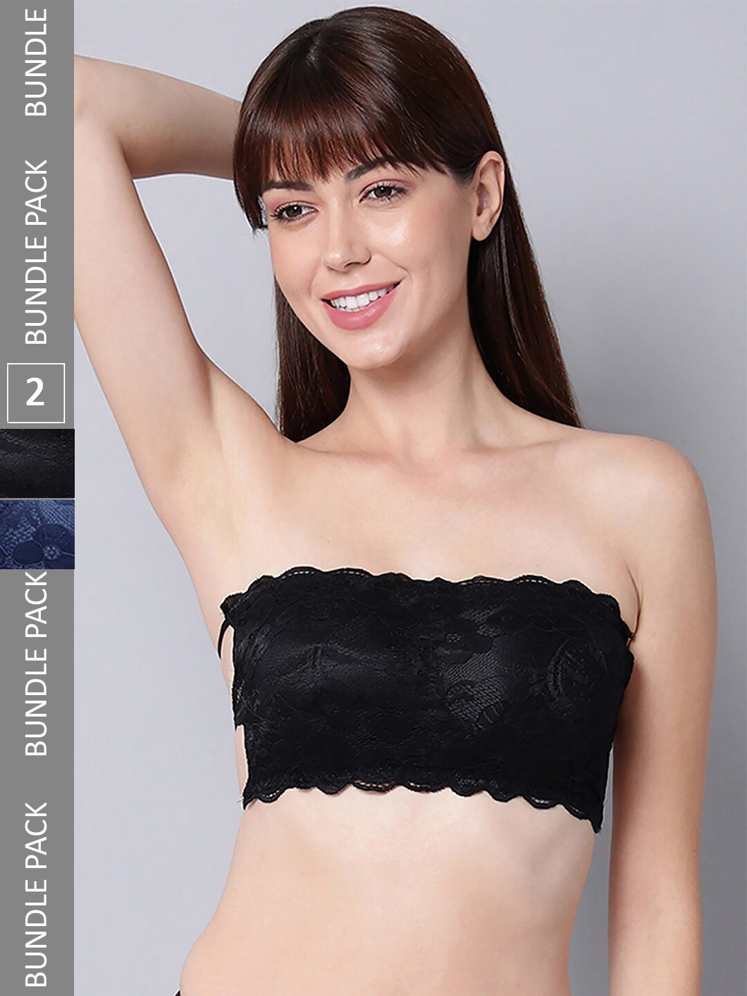 

PIBU Pack Of 2 Full Coverage Non Padded Non-Wired Bandeau Bra With 360 Degree Support, Black