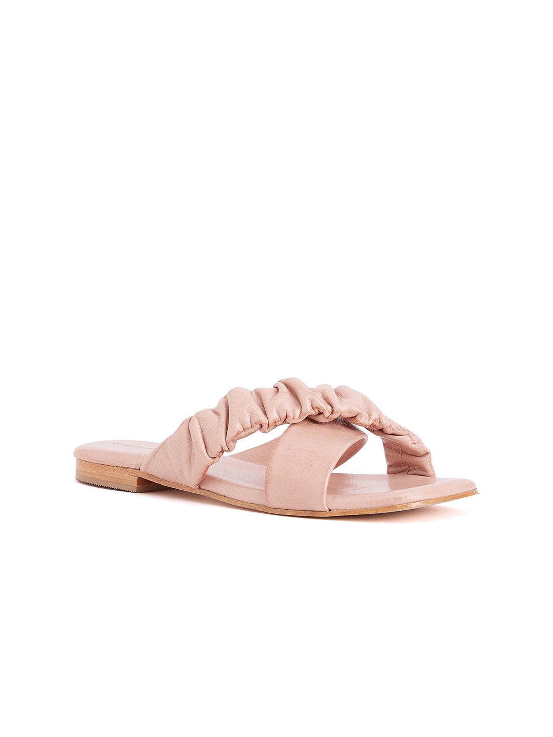 

Peach Flores Textured Leather Open Toe Flats, Nude