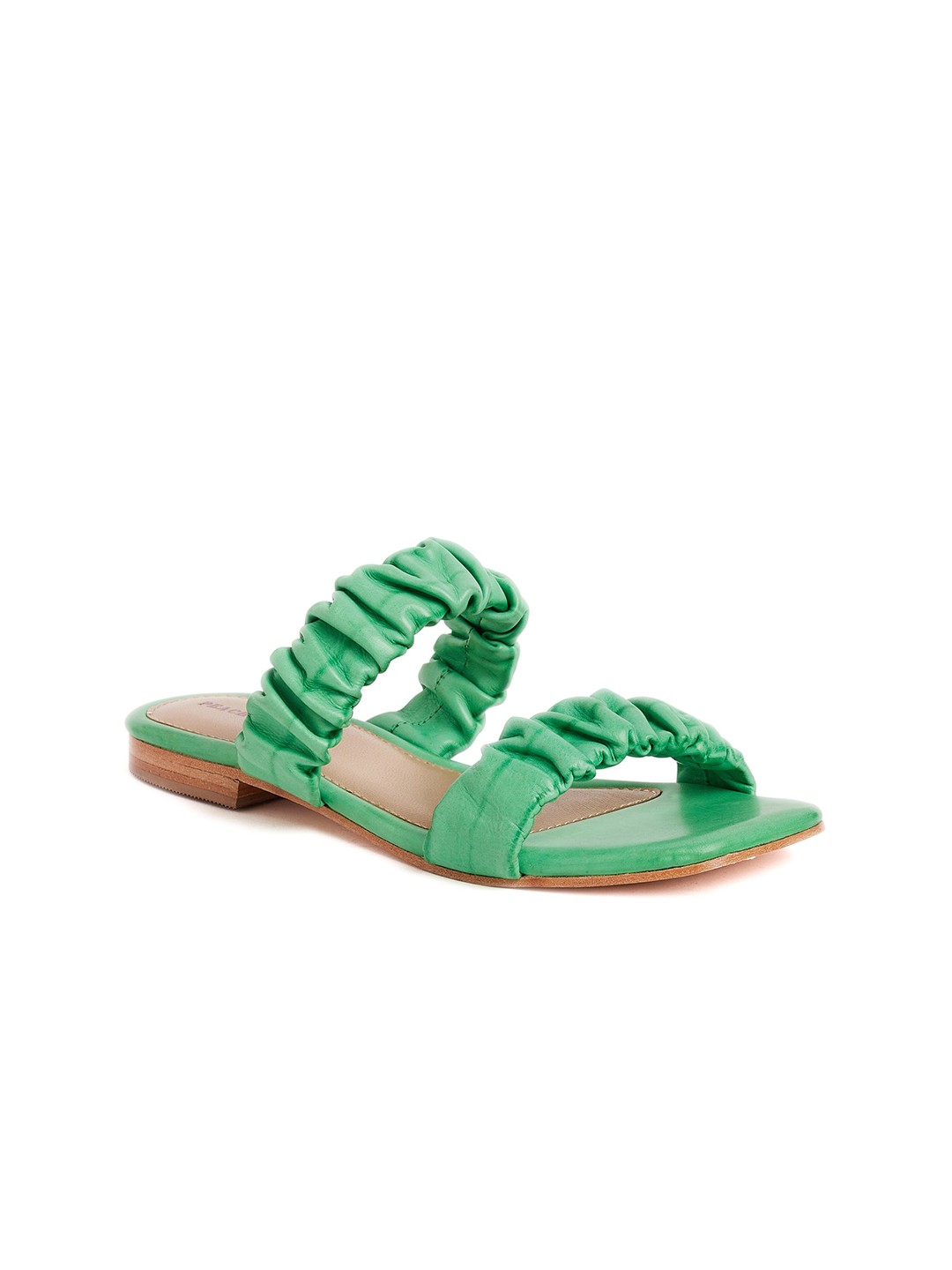 

Peach Flores Double Strap Leather Open Toe Flats, Green