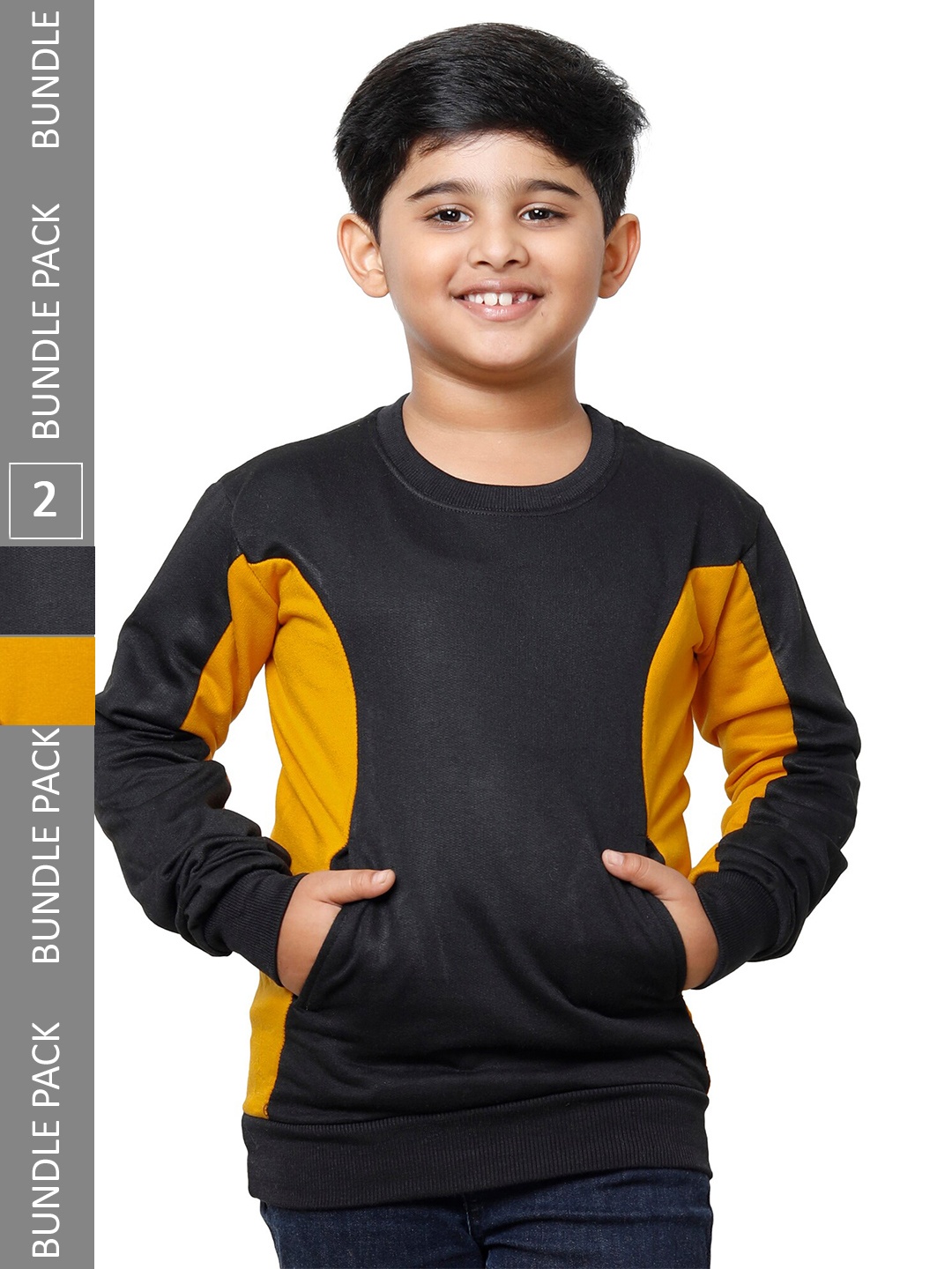 

IndiWeaves Boys Pack Of 2 Long Sleeves Fleece Sweatshirt, Black