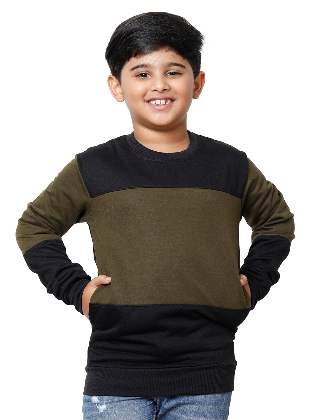 

IndiWeaves Boys Colourblocked Sweatshirt, Brown