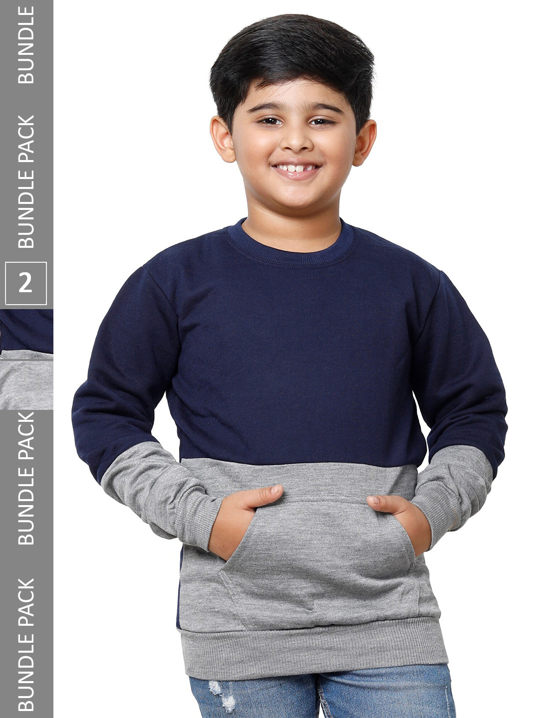 

IndiWeaves Boys Pack Of 2 Long Sleeves Fleece Sweatshirt, Navy blue