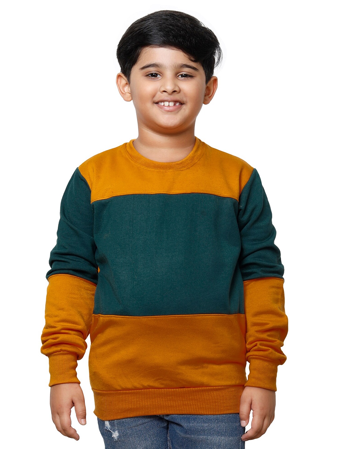 

IndiWeaves Boys Colourblocked Round Neck Sweatshirt, Yellow