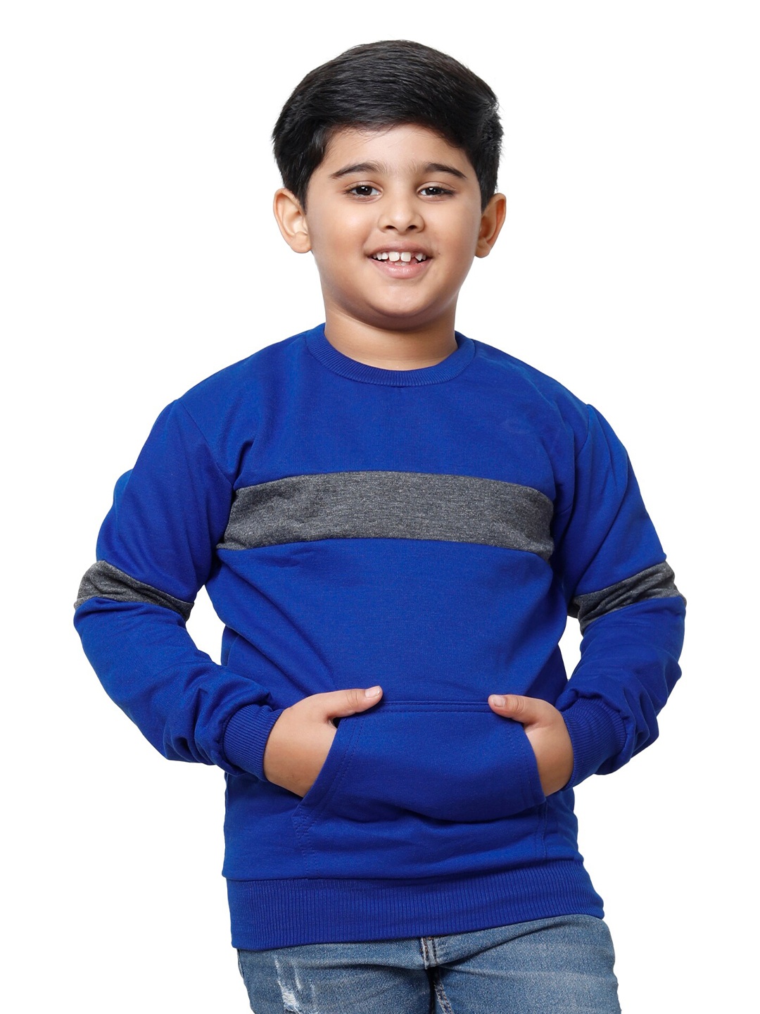 

IndiWeaves Boys Striped Round Neck Sweatshirt, Blue