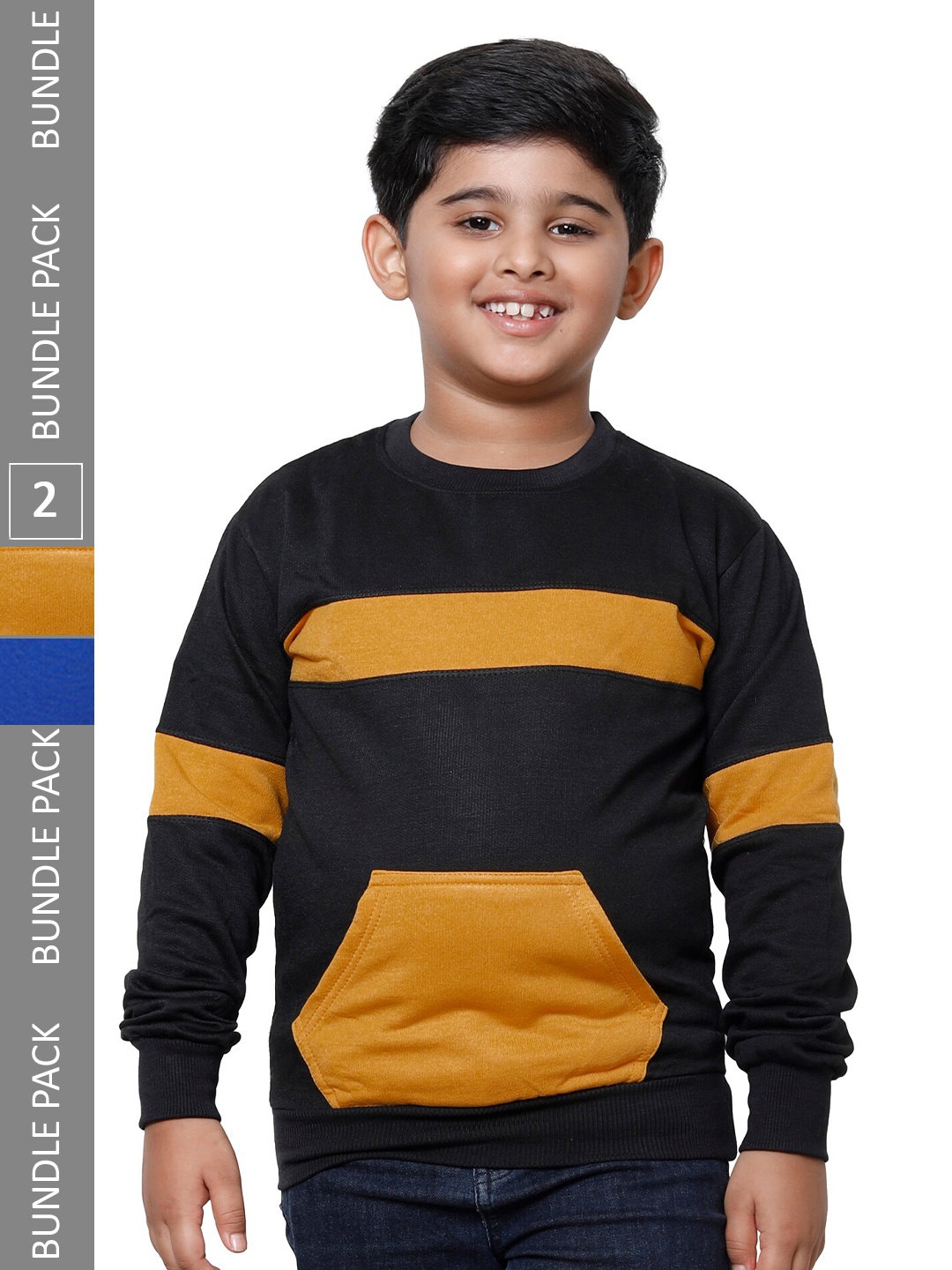 

IndiWeaves Boys Pack Of 2 Striped Sweatshirts, Black