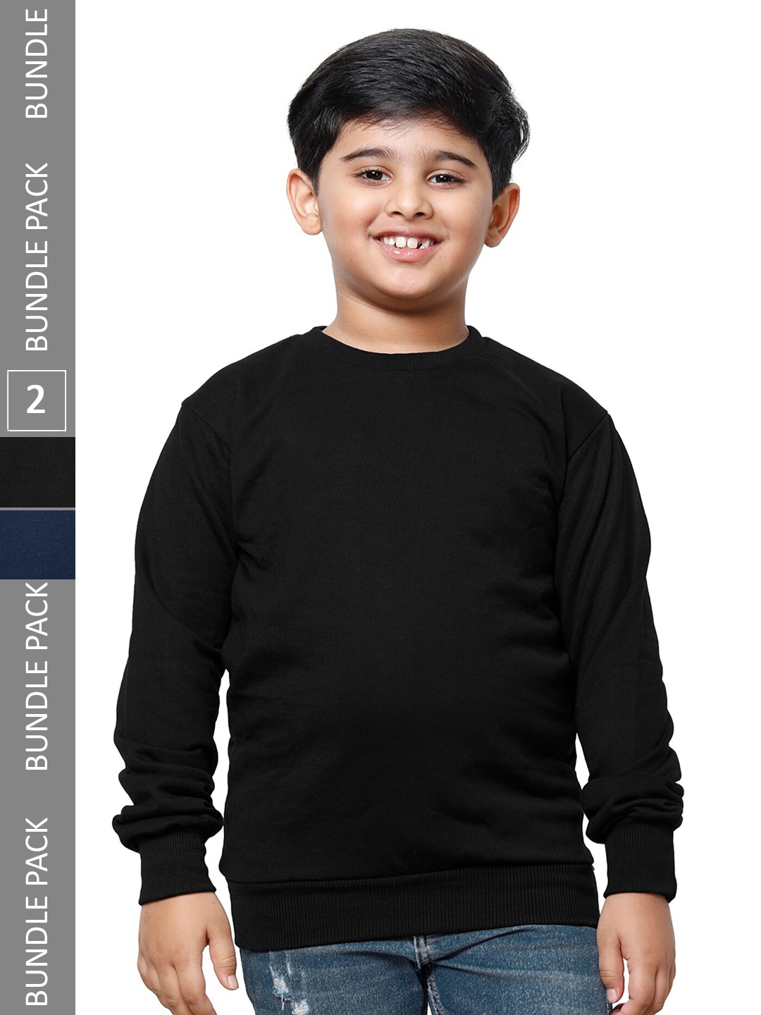 

IndiWeaves Boys Pack Of 2 Round Neck Sweatshirts, Black