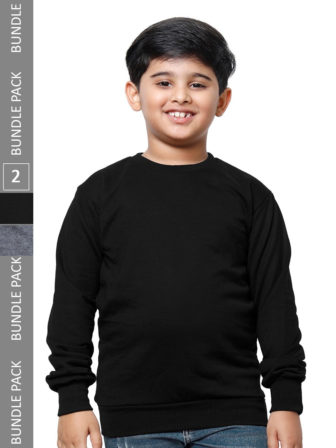 

IndiWeaves Boys Pack Of 2 Round neck Sweatshirts, Black