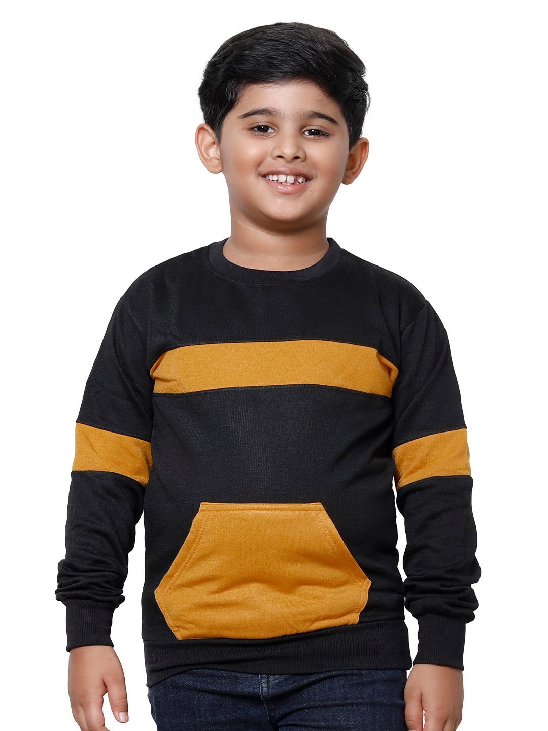 

IndiWeaves Boys Colourblocked Pullover Fleece Sweatshirt, Black
