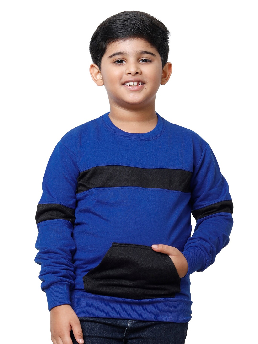 

IndiWeaves Boys Colourblocked Pullover Fleece Sweatshirt, Blue