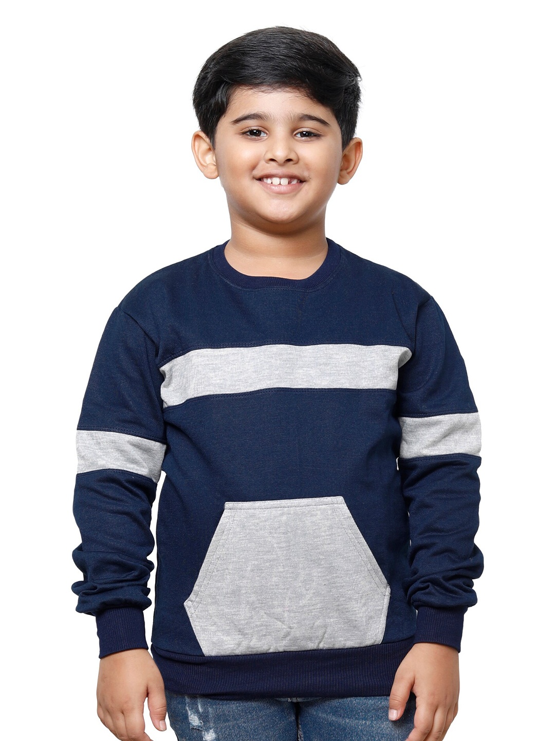 

IndiWeaves Boys Colourblocked Pullover Fleece Sweatshirt, Navy blue