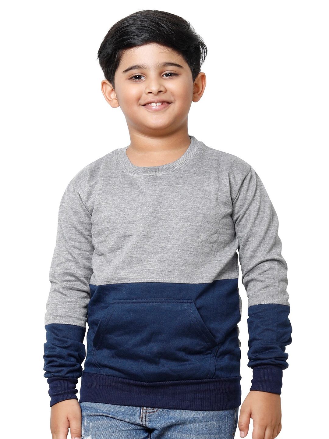 

IndiWeaves Boys Colourblocked Pullover Fleece Sweatshirt, Grey