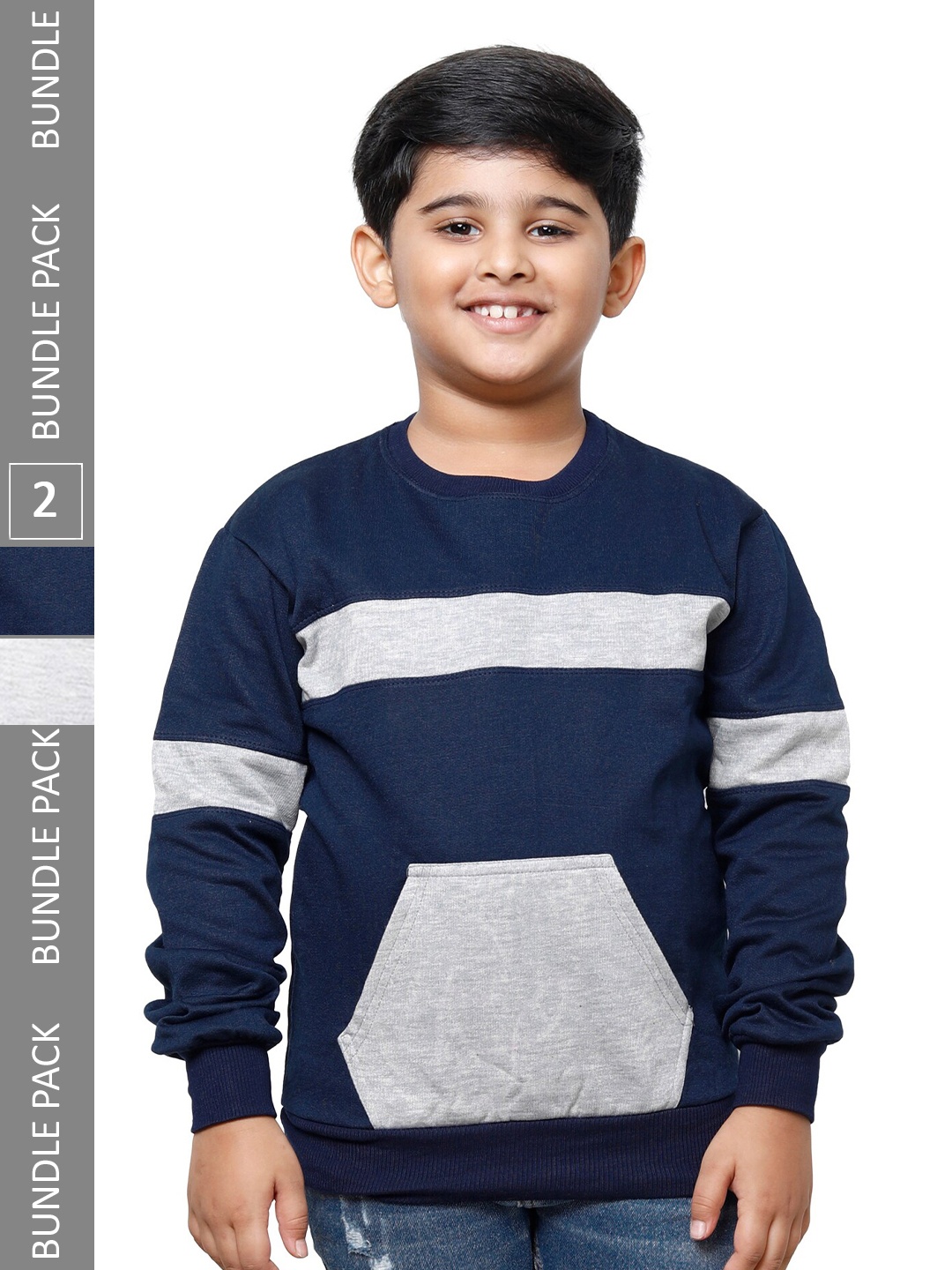 

IndiWeaves Boys Pack Of 2 Colourblocked Pullover Fleece Sweatshirts, Navy blue