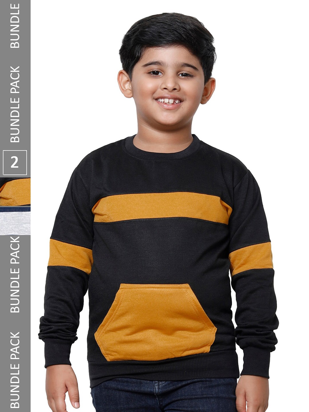 

IndiWeaves Boys Pack Of 2 Colourblocked Fleece Sweatshirt, Black