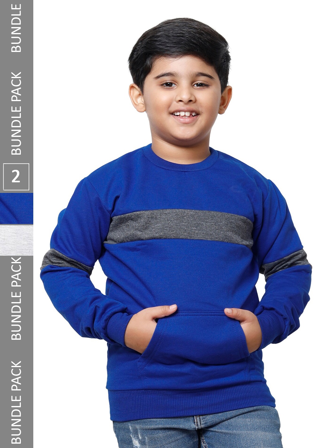 

IndiWeaves Boys Pack Of 2 Colourblocked Fleece Sweatshirt, Blue