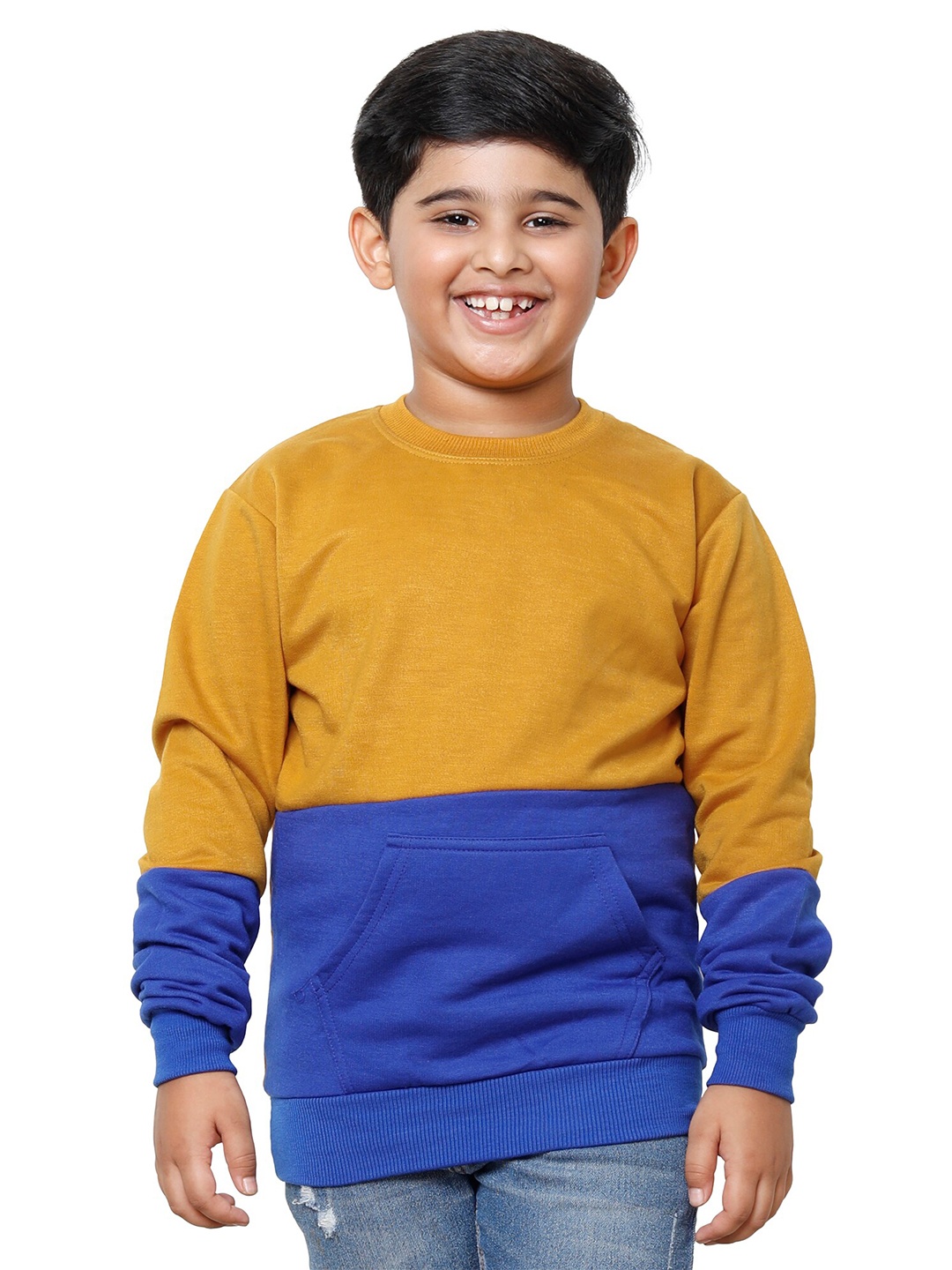 

IndiWeaves Boys Colourblocked Fleece Sweatshirt, Yellow