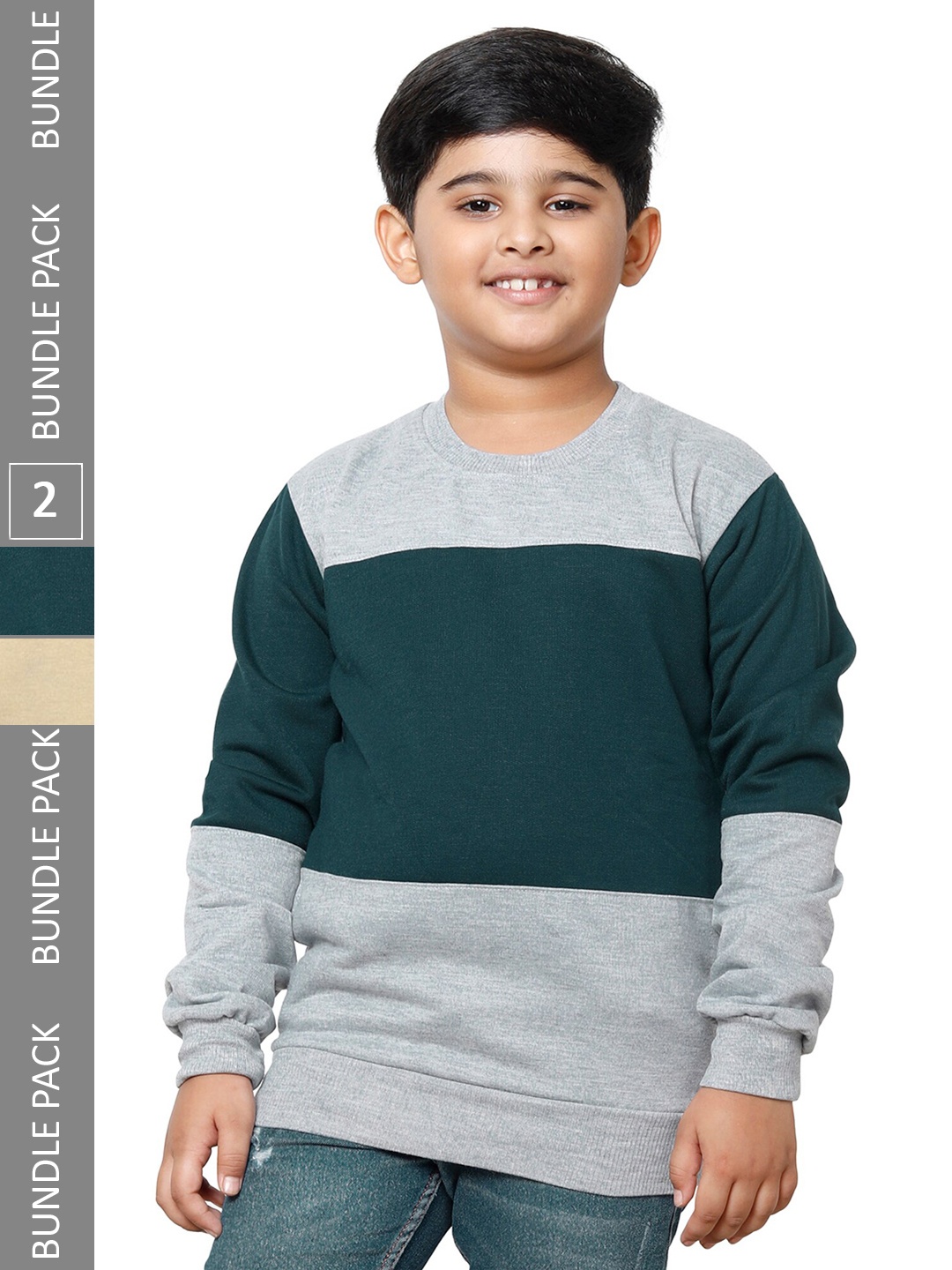 

IndiWeaves Boys Pack Of 2 Colourblocked Fleece Sweatshirt, Green