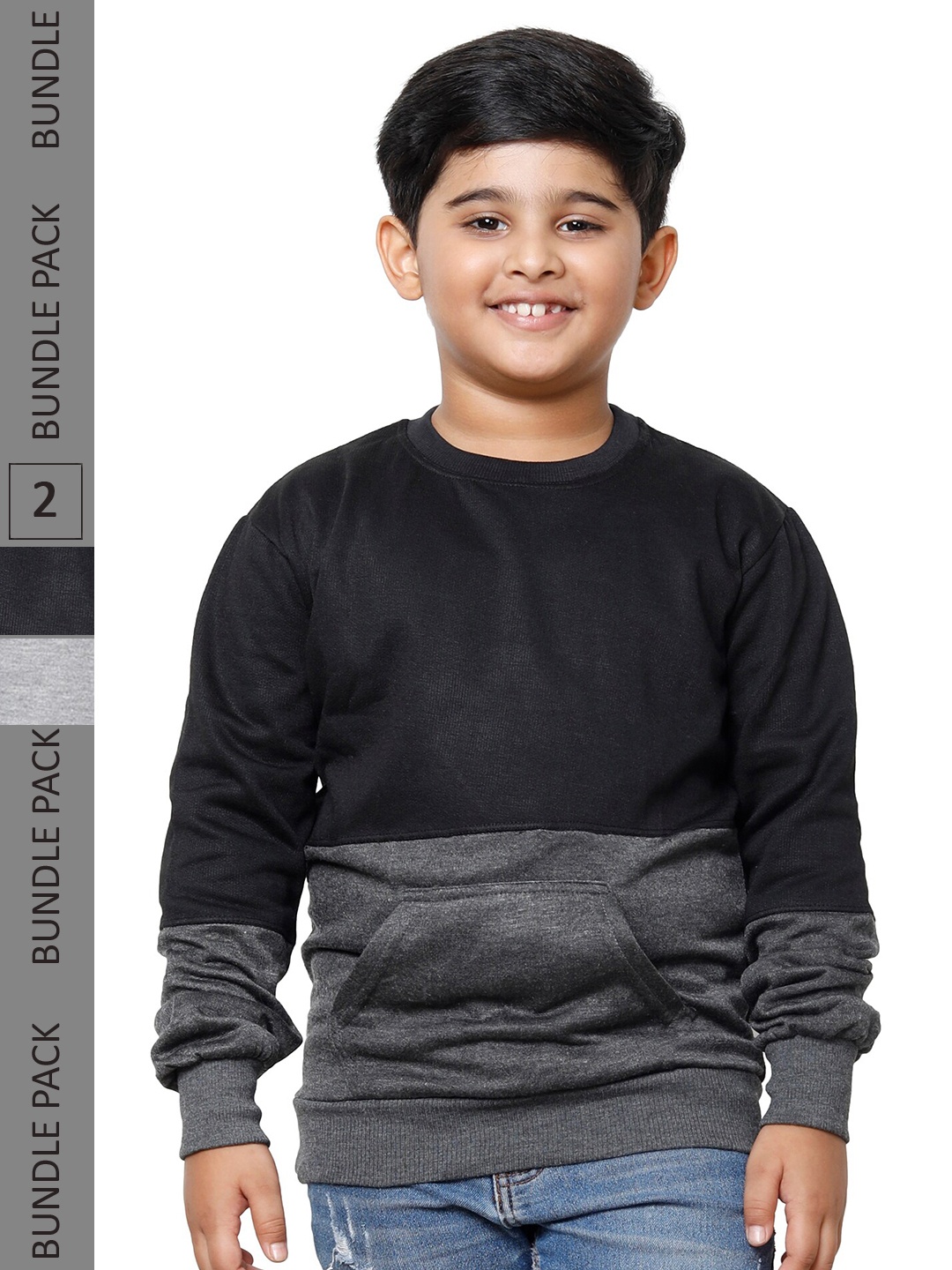

IndiWeaves Boys Pack Of 2 Colourblocked Pullover Fleece Sweatshirts, Blue