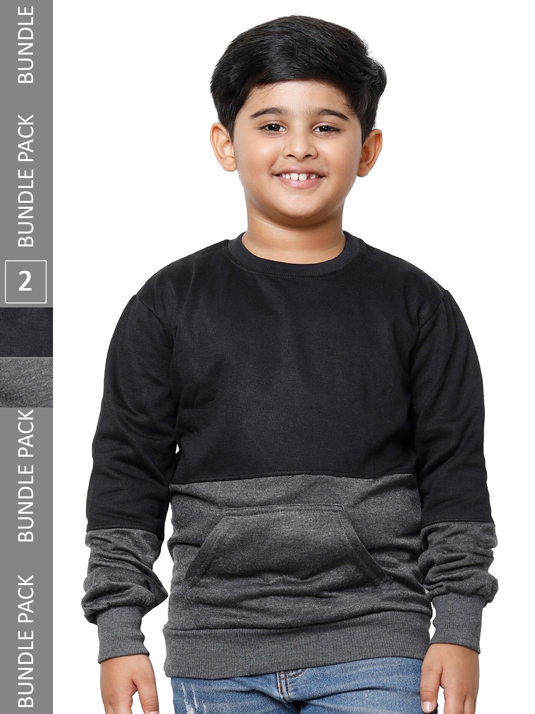 

IndiWeaves Boys Pack Of 2 Colourblocked Pullover Fleece Sweatshirts, Grey