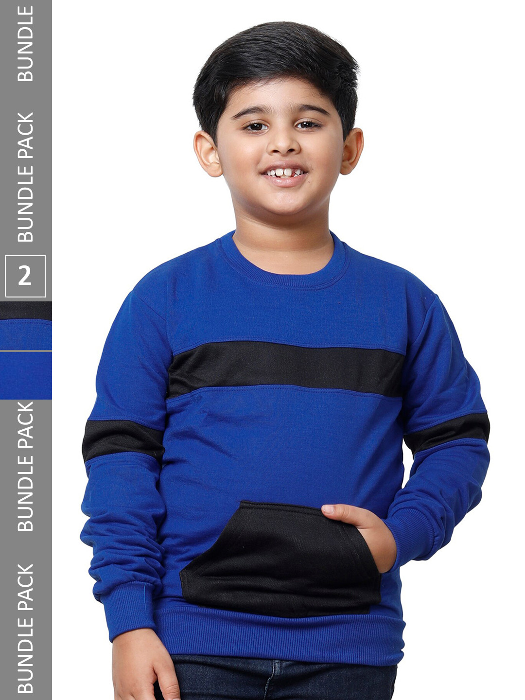 

IndiWeaves Boys Pack Of 2 Colourblocked Pullover Fleece Sweatshirts, Blue