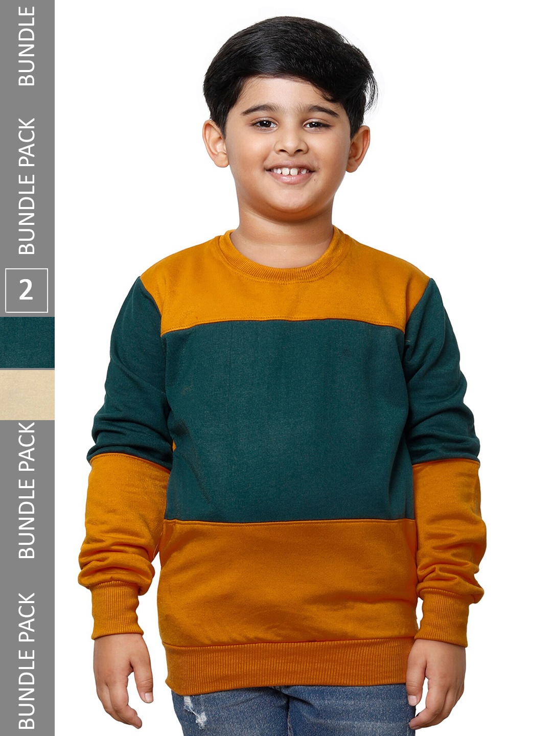 

IndiWeaves Boys Pack Of 2 Colourblocked Pullover Fleece Sweatshirts, Orange