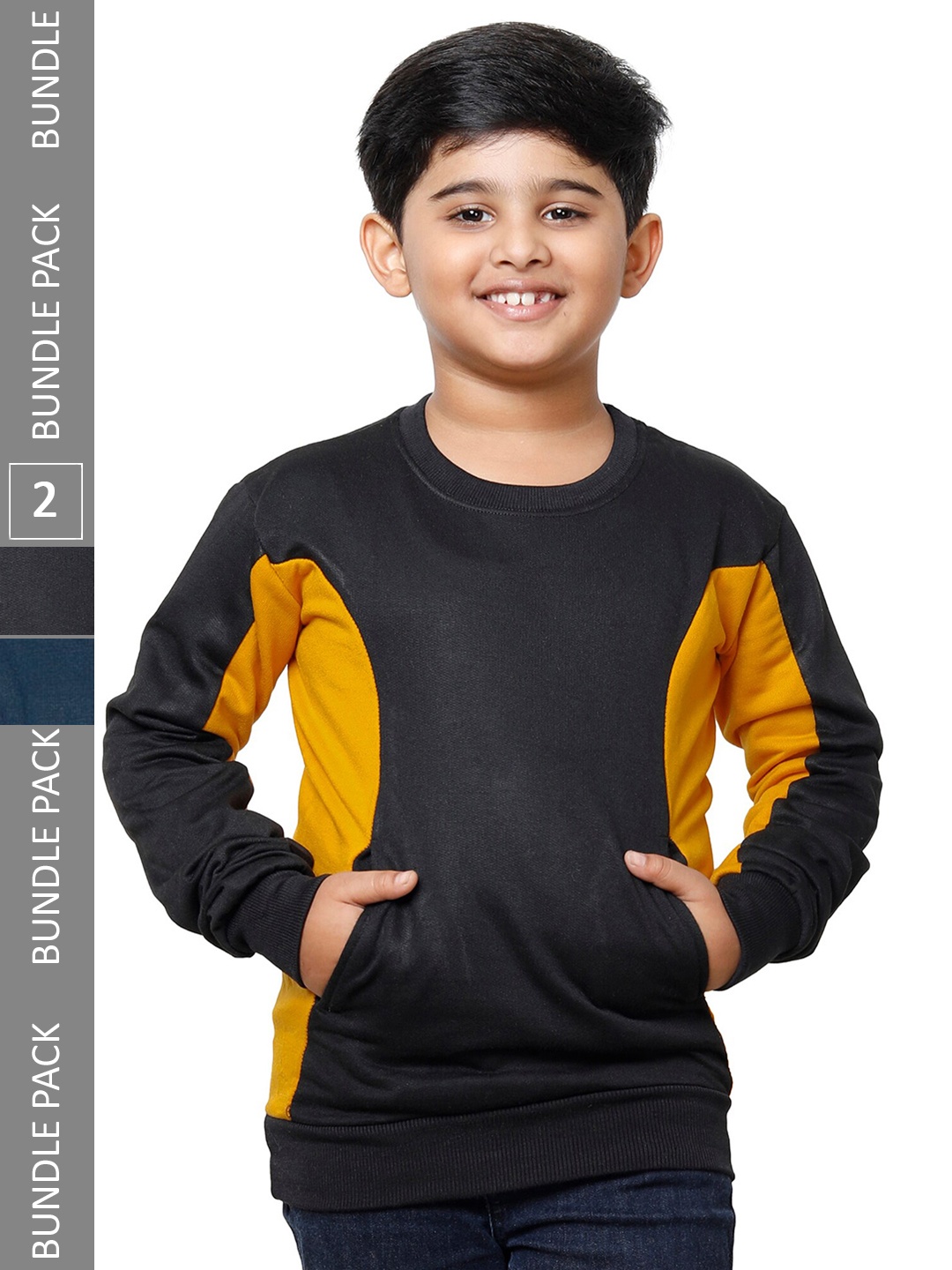 

IndiWeaves Boys Pack Of 2 Colourblocked Pullover Fleece Sweatshirts, Black