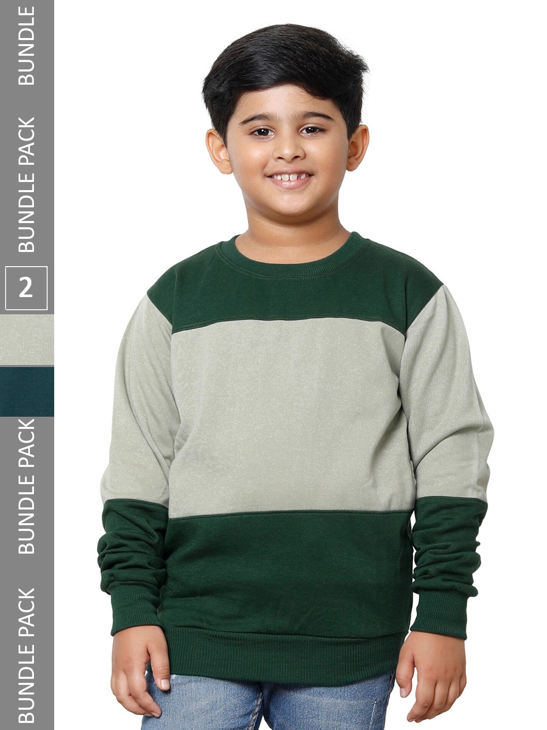 

IndiWeaves Boys Pack Of 2 Colourblocked Pullover Fleece Sweatshirts, Grey