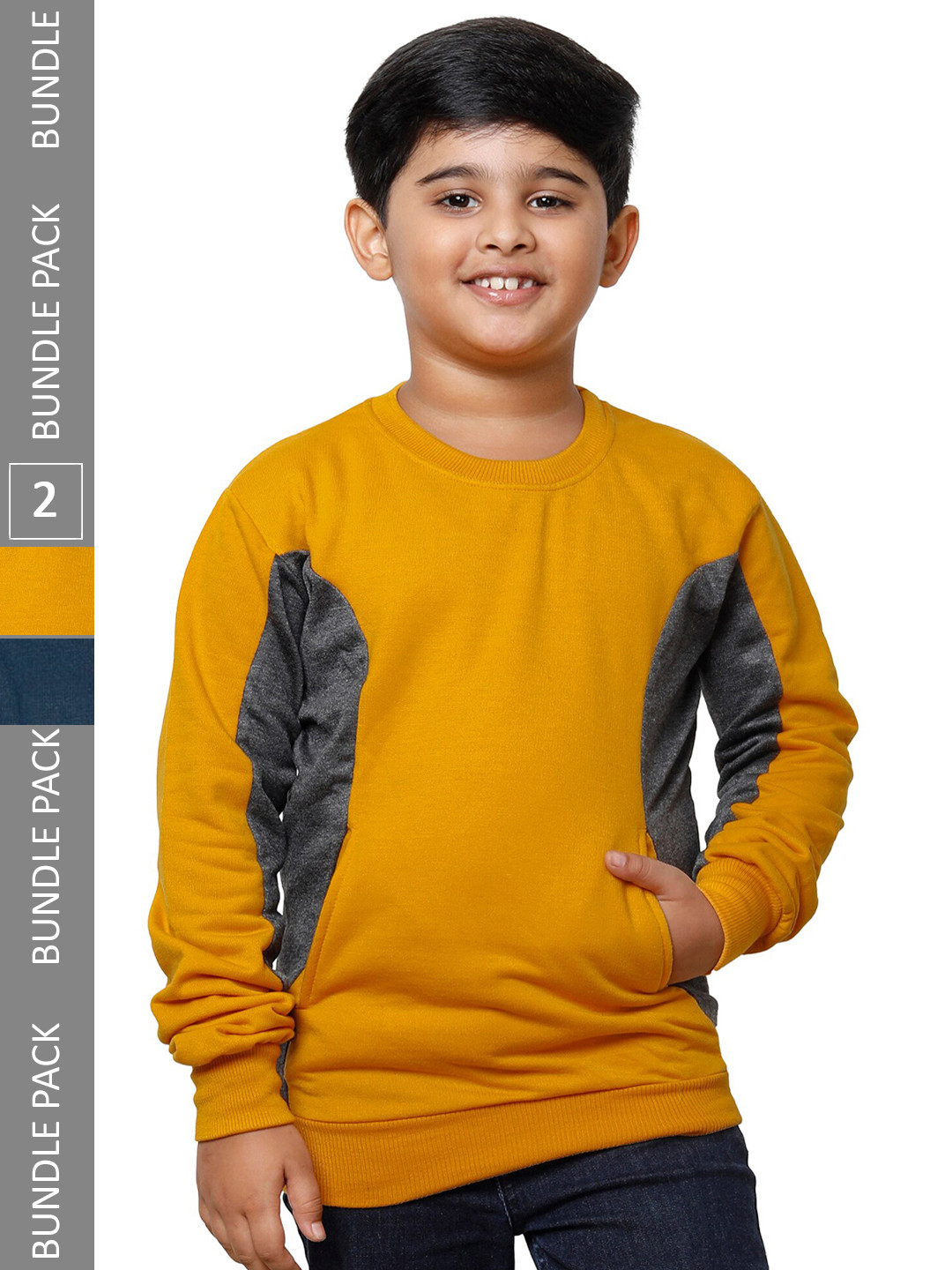 

IndiWeaves Boys Pack Of 2 Colourblocked Pullover Fleece Sweatshirts, Grey
