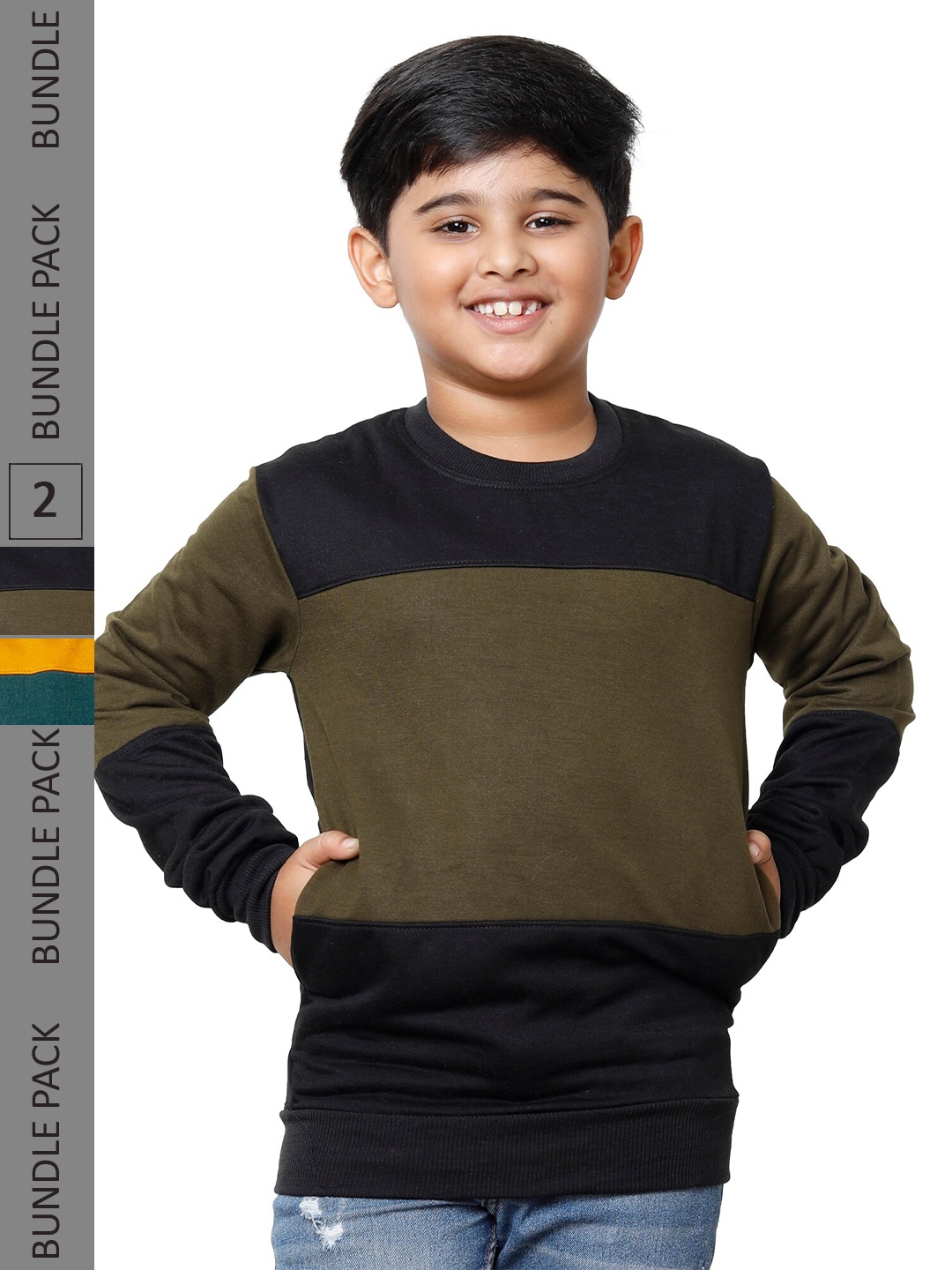 

IndiWeaves Boys Pack Of 2 Colourblocked Pullover Fleece Sweatshirts, Black