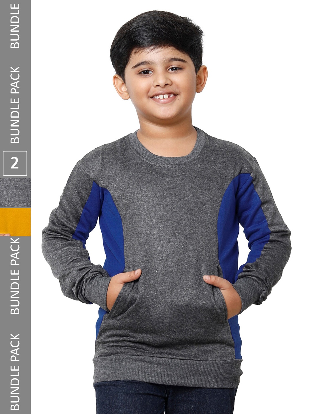 

IndiWeaves Boys Pack Of 2 Colourblocked Pullover Fleece Sweatshirts, Grey
