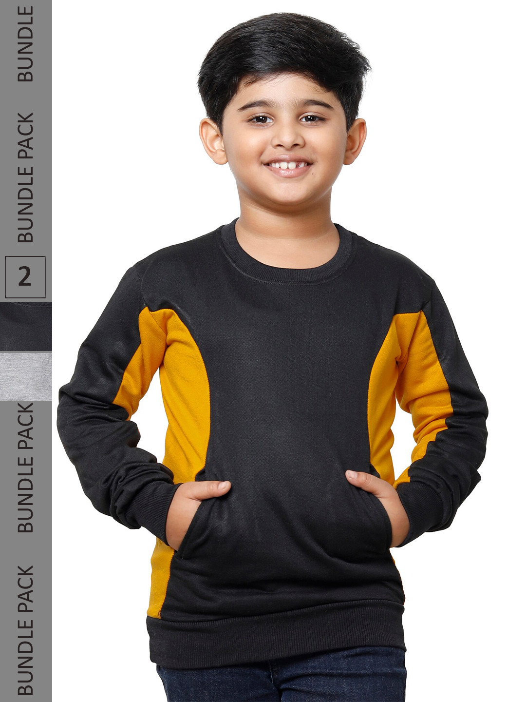 

IndiWeaves Boys Pack Of 2 Colourblocked Pullover Fleece Sweatshirts, Black