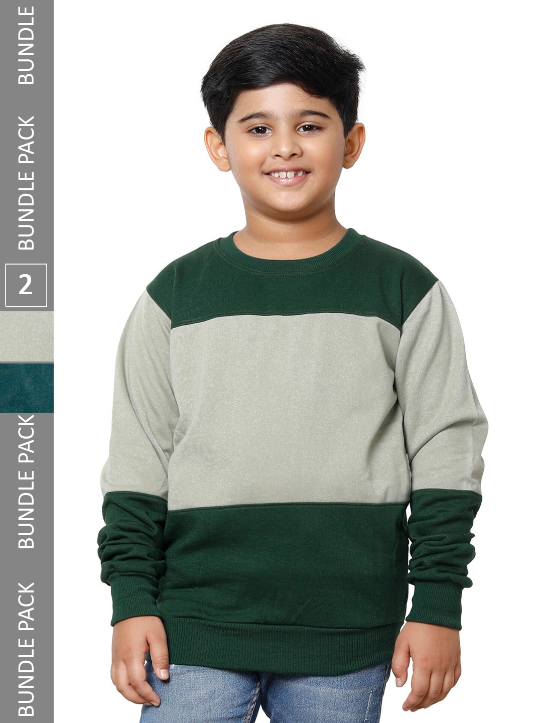 

IndiWeaves Boys Pack Of 2 Colourblocked Pullover Fleece Sweatshirts, Grey