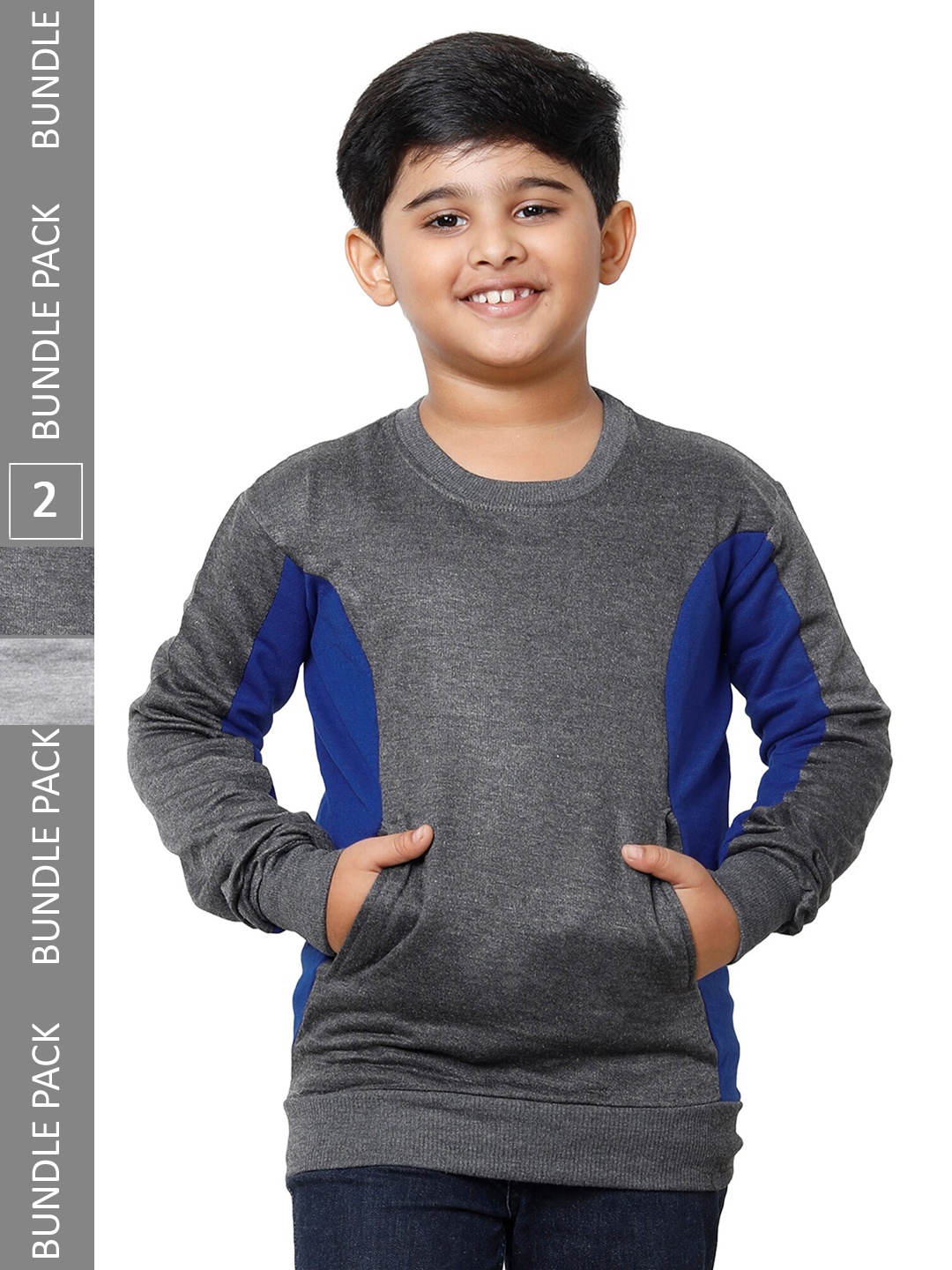 

IndiWeaves Boys Pack Of 2 Colourblocked Long Sleeves Fleece Sweatshirt, Grey