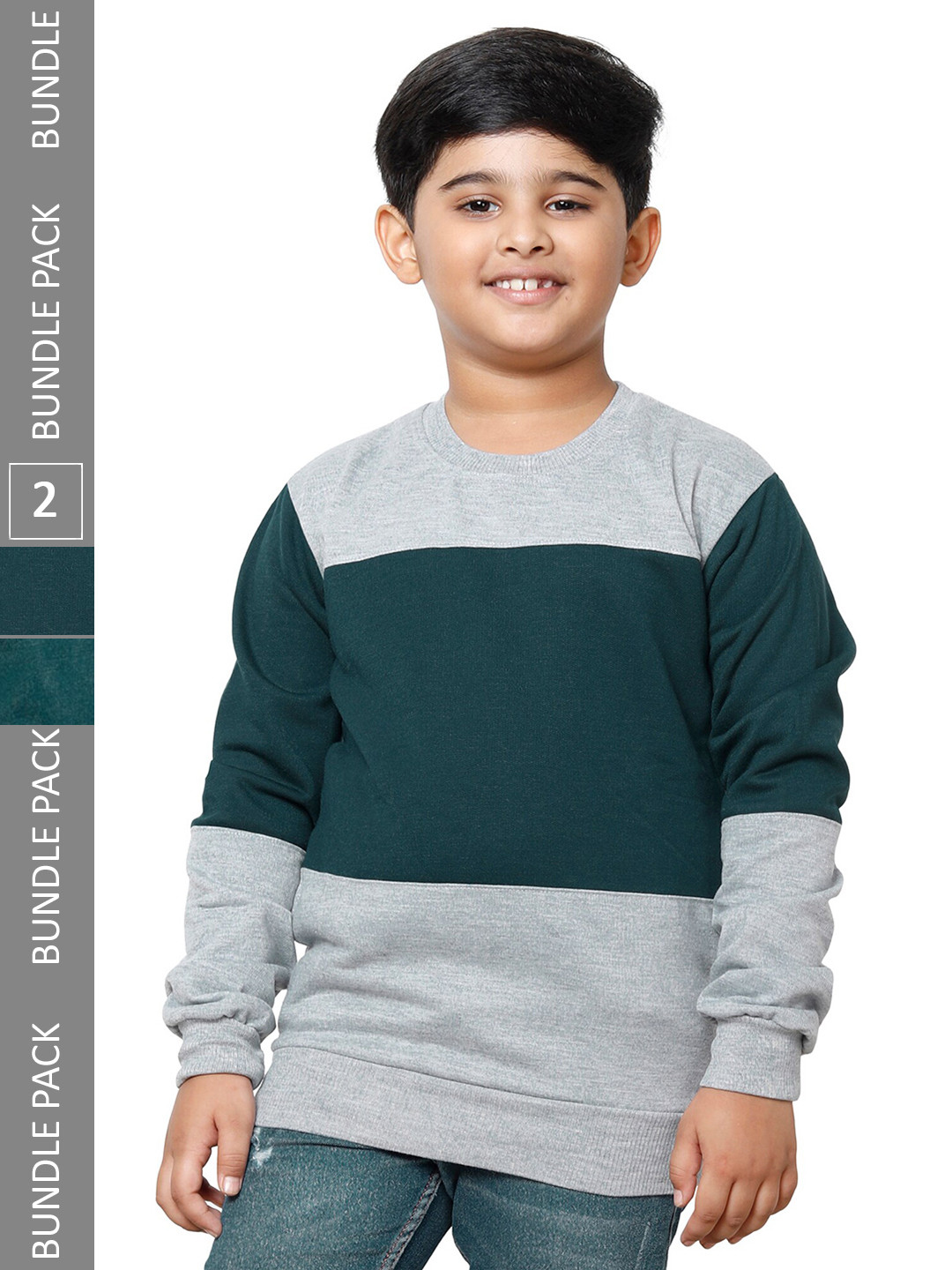 

IndiWeaves Boys Pack Of 2 Colourblocked Long Sleeves Fleece Sweatshirt, Grey