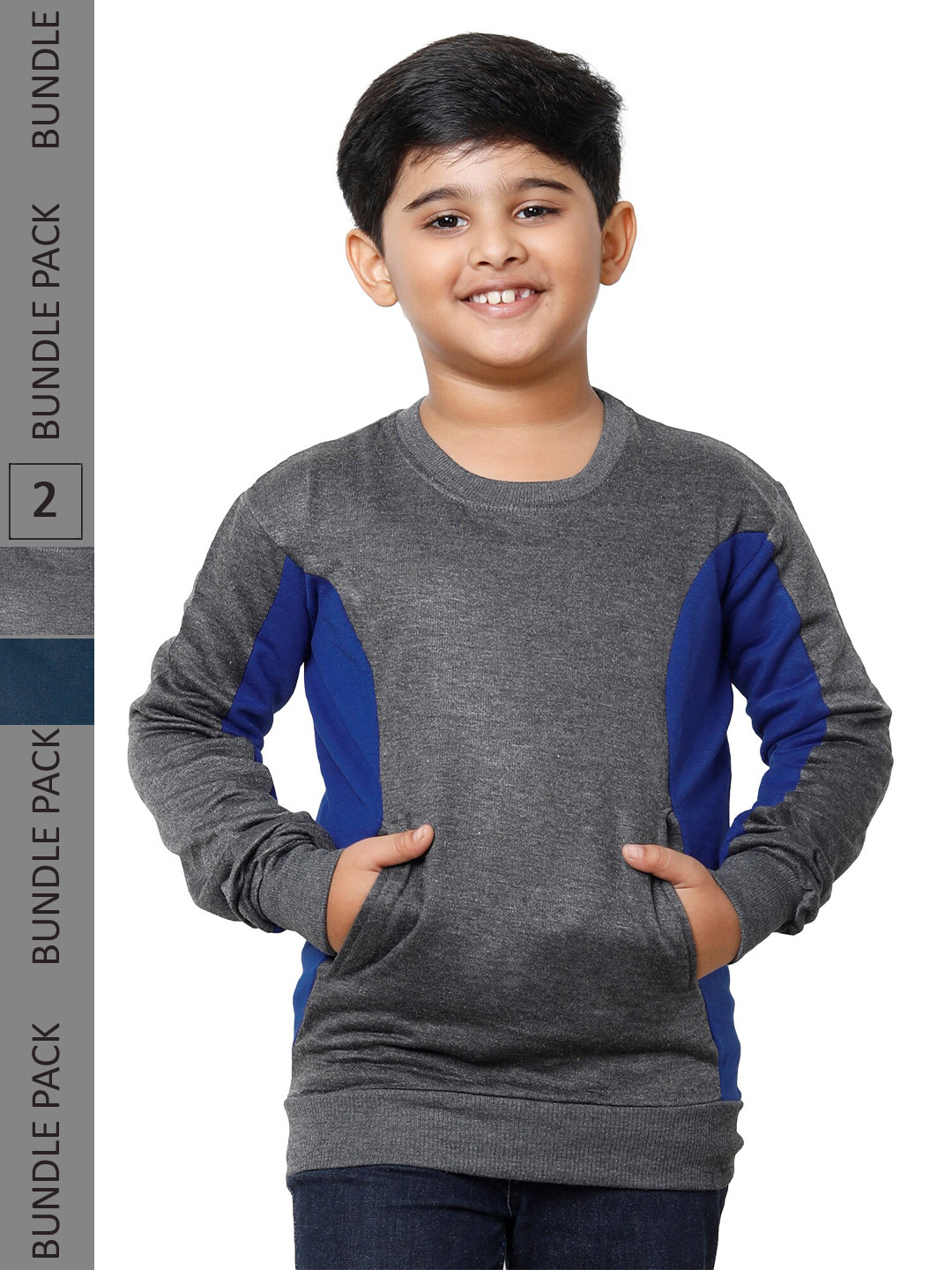 

IndiWeaves Boys Pack Of 2 Colourblocked Long Sleeves Fleece Sweatshirt, Grey