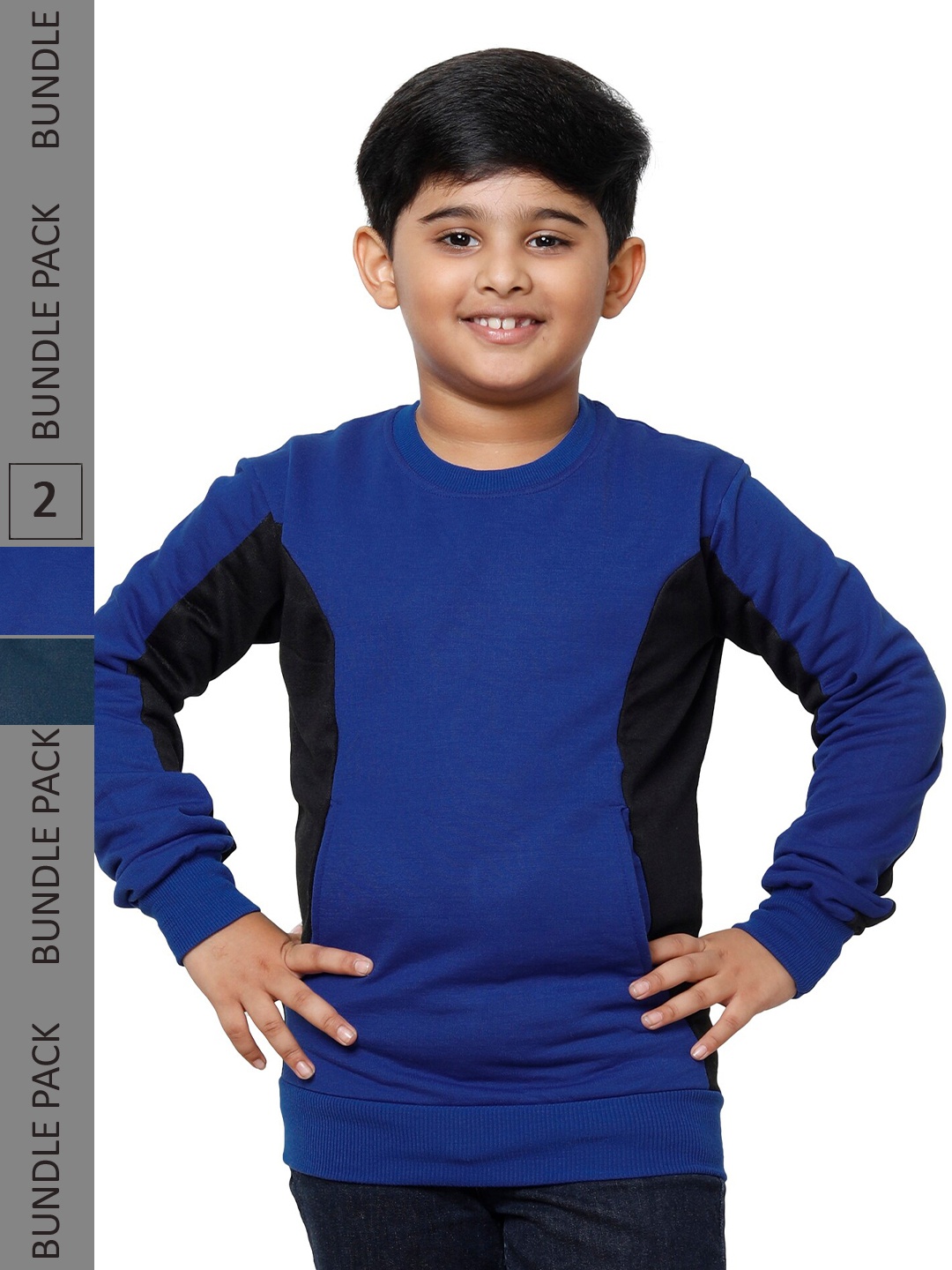 

IndiWeaves Boys Pack Of 2 Colourblocked Long Sleeves Fleece Sweatshirt, Blue